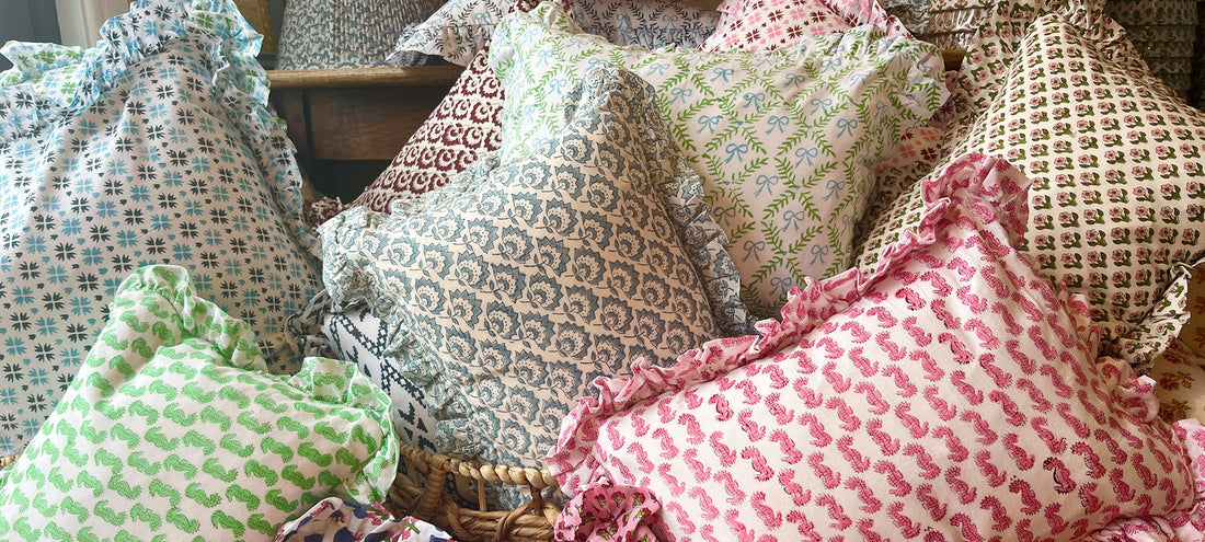  Indian Block Printed Frilled Cushions