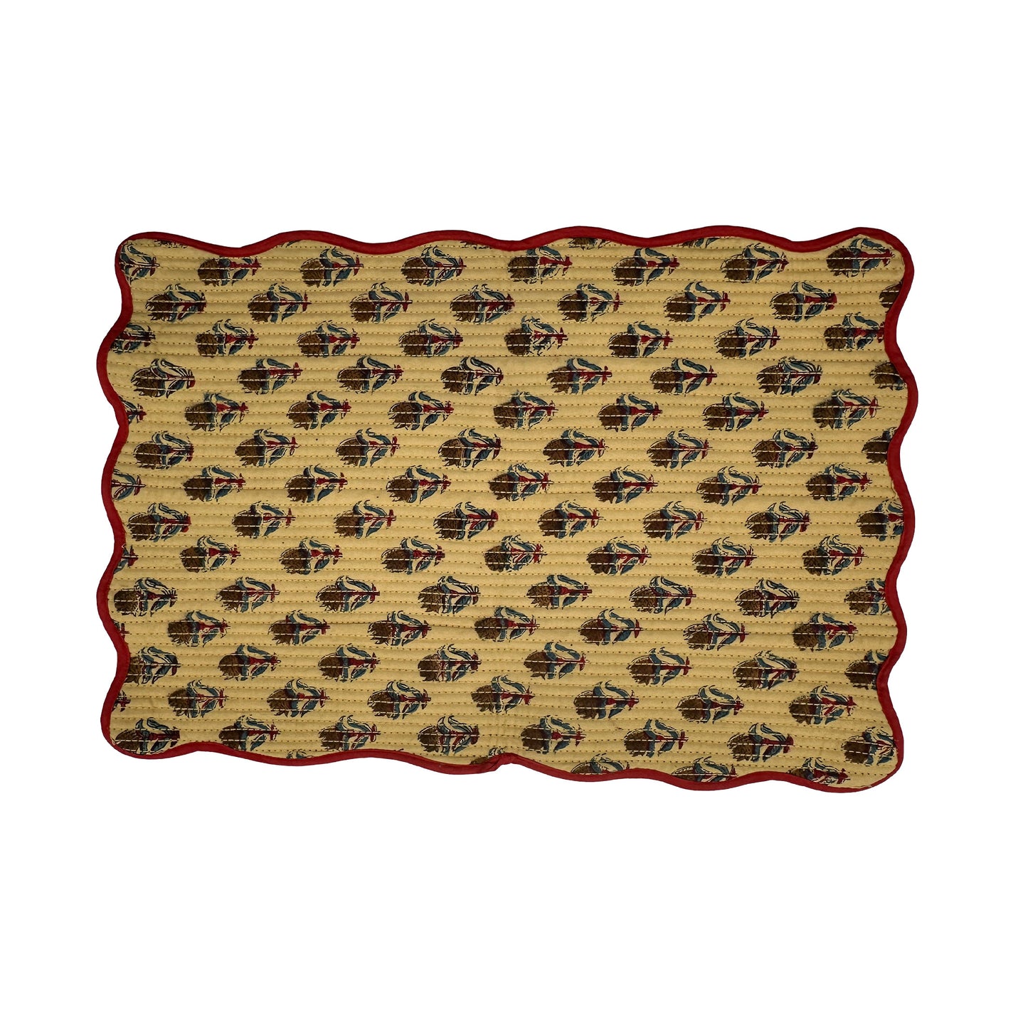 Block print quilted cotton reversible place mat - 002