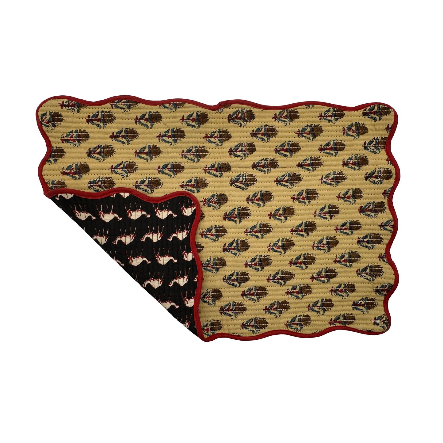 Block print quilted cotton reversible place mat - 002
