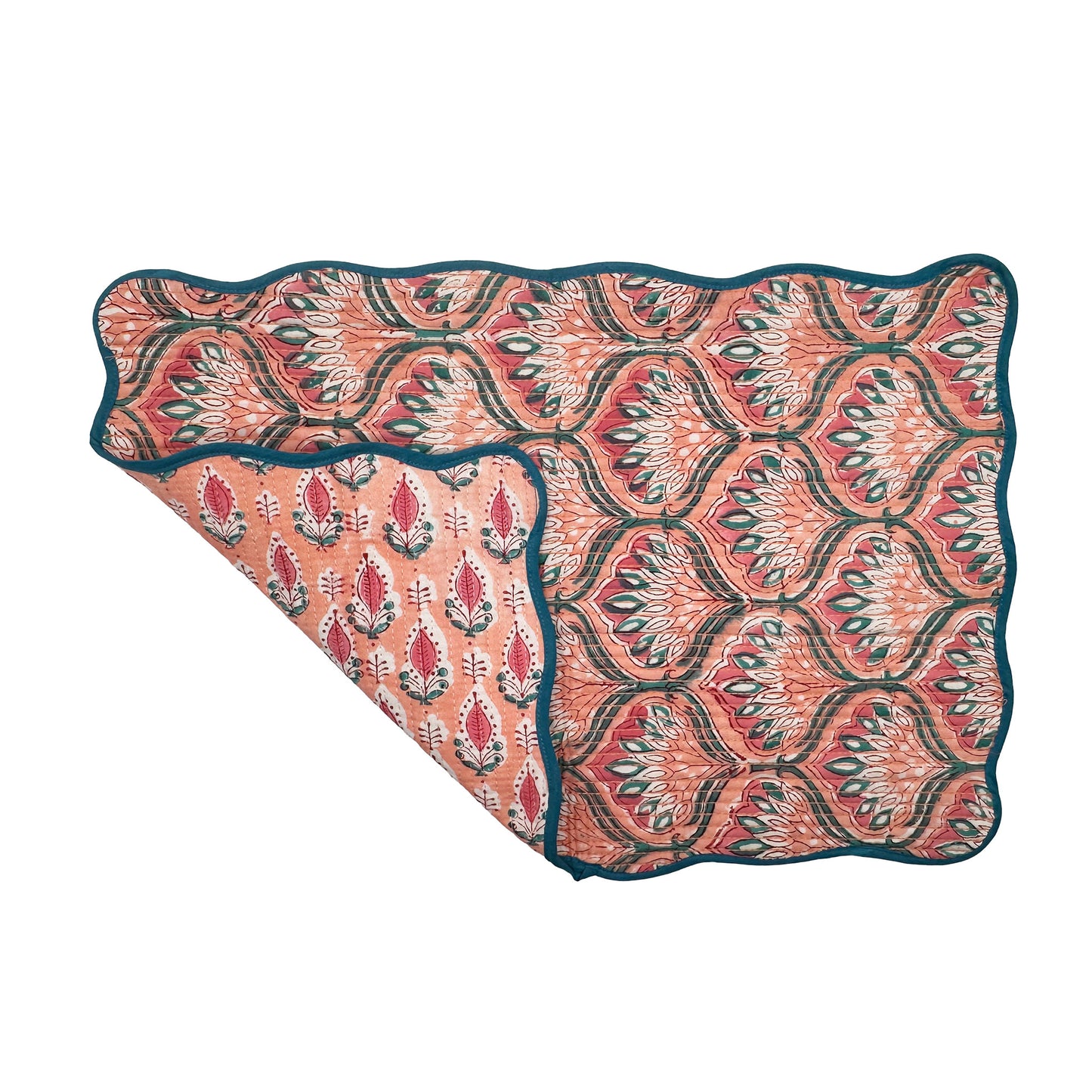 Block print quilted cotton reversible place mat - 004