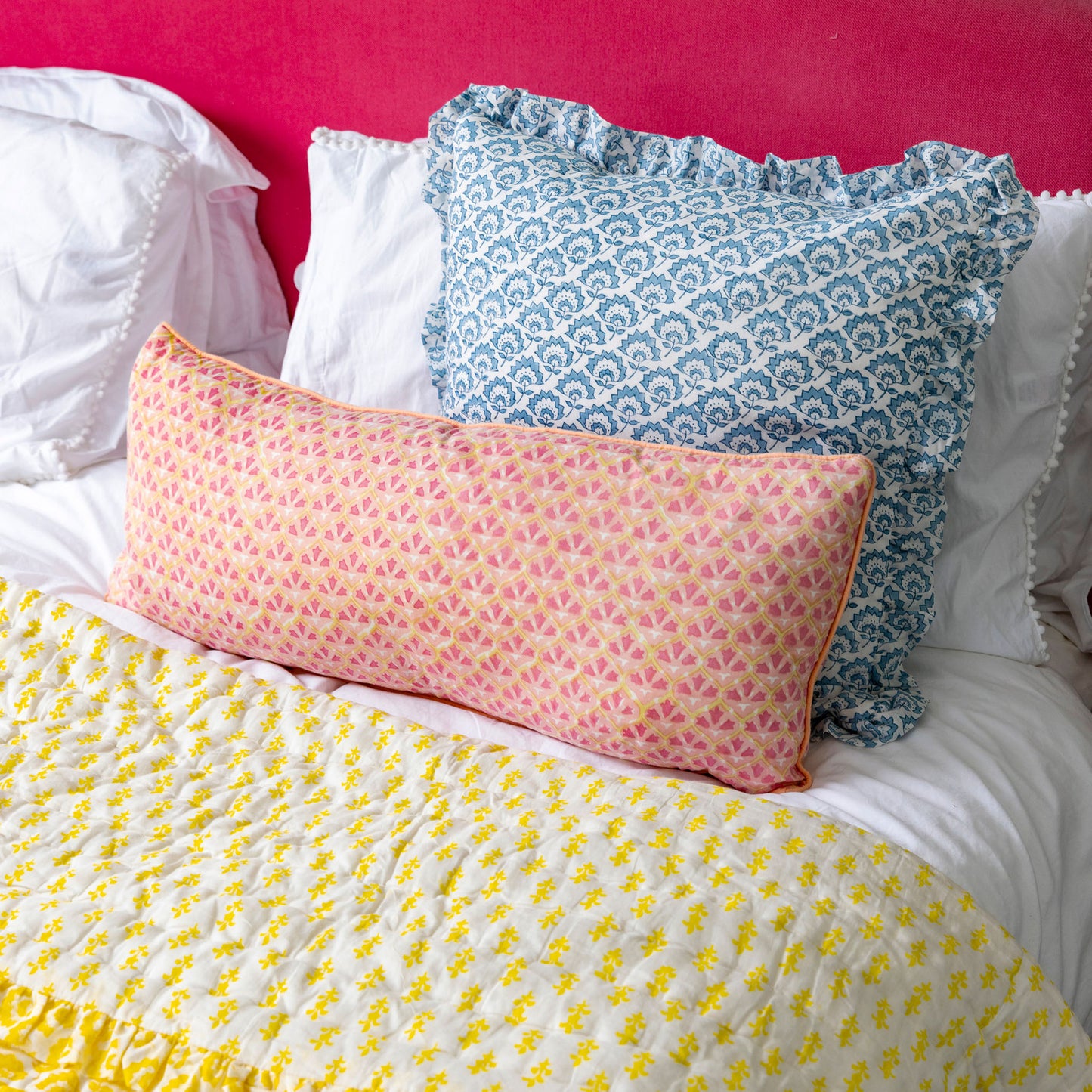 Lumbar hand block piped trim cushion - Annie