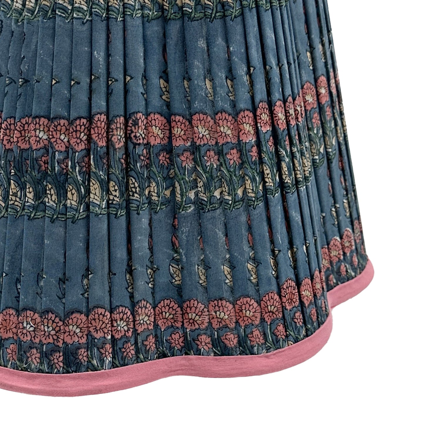 Gloria Pleated Cotton Block Printed Scallop Lampshade