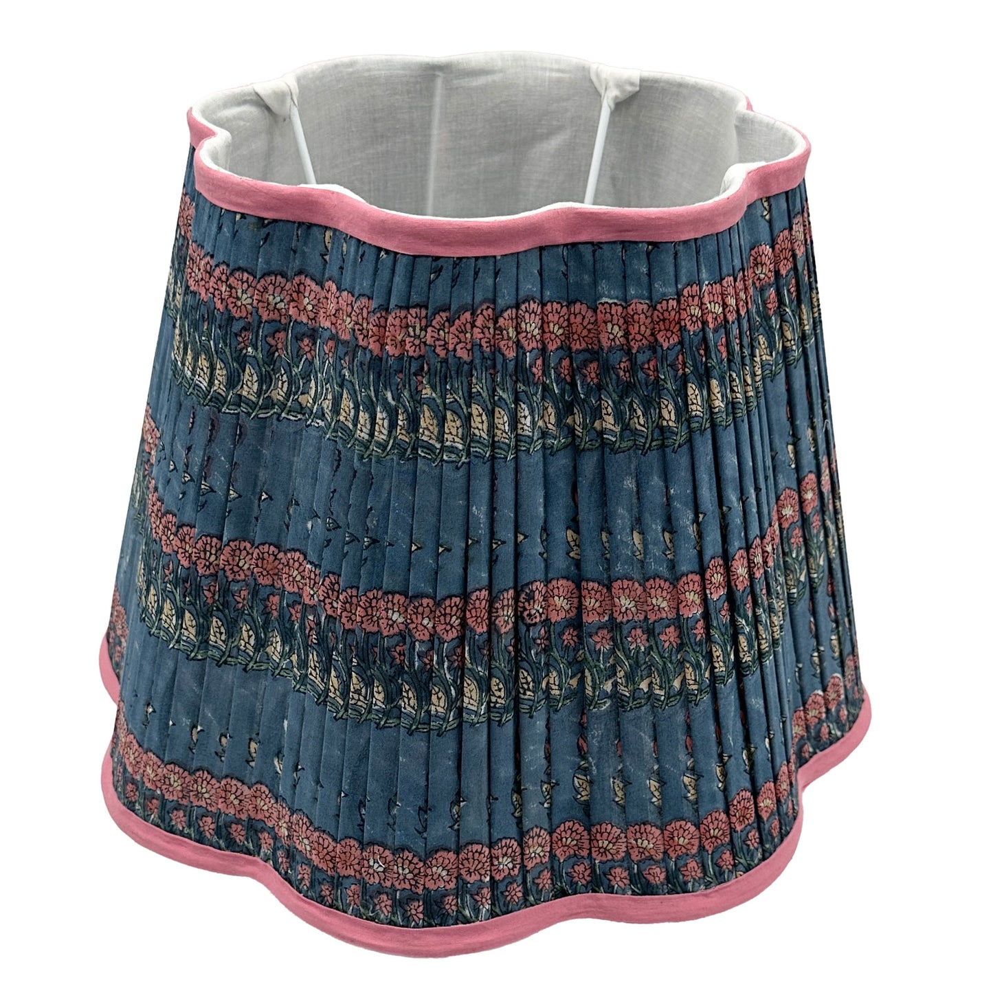 Gloria Pleated Cotton Block Printed Scallop Lampshade