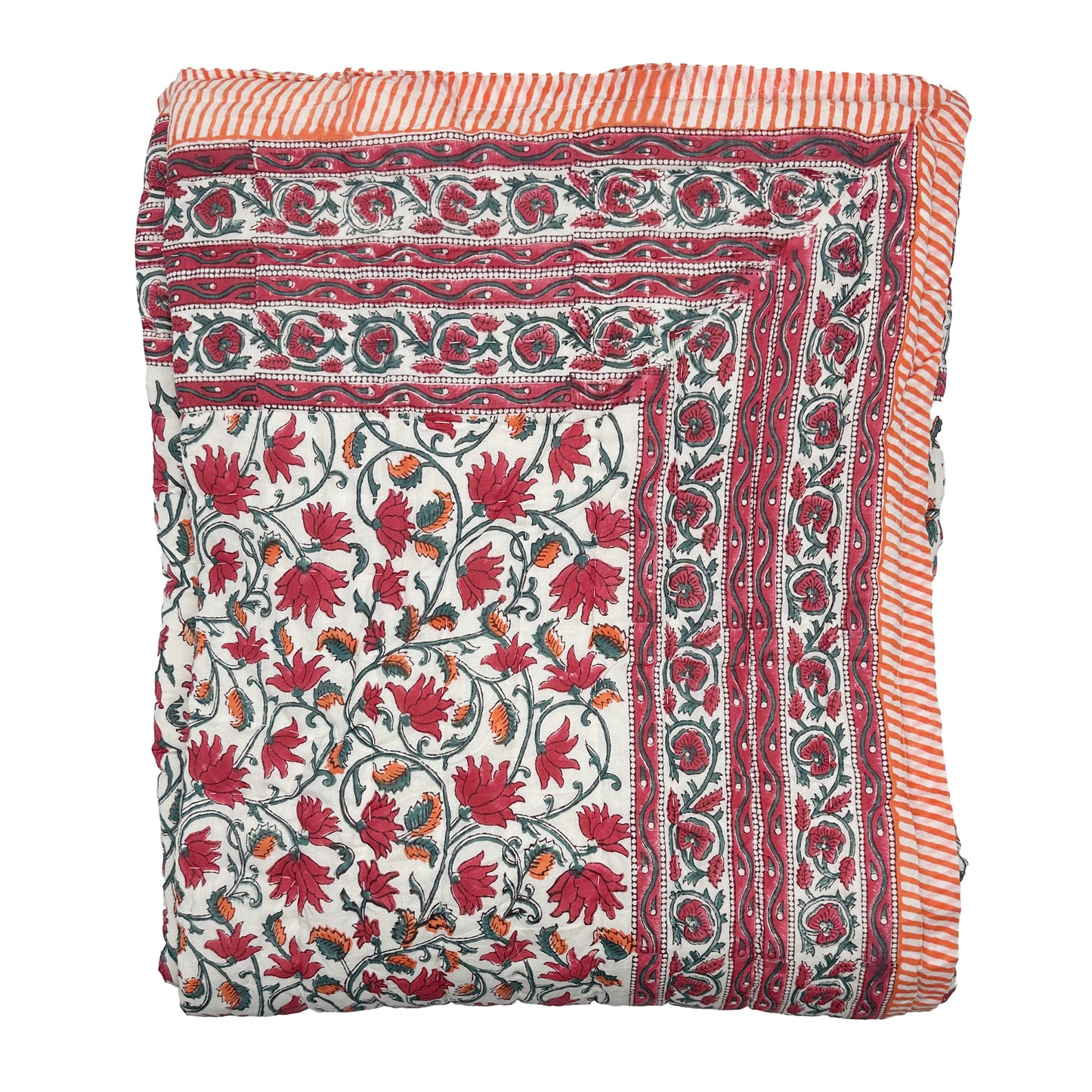 Flora Handmade Block Print Cotton Quilt