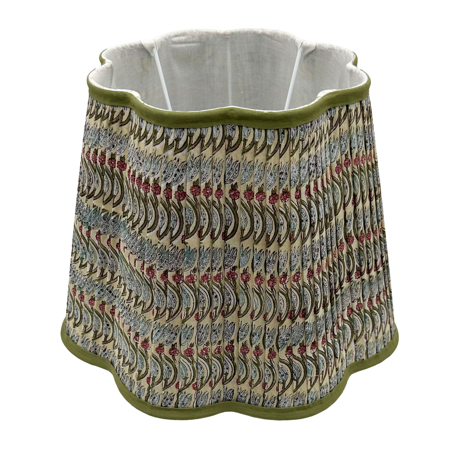 Florence Pleated Cotton Block Printed Scallop Lampshade