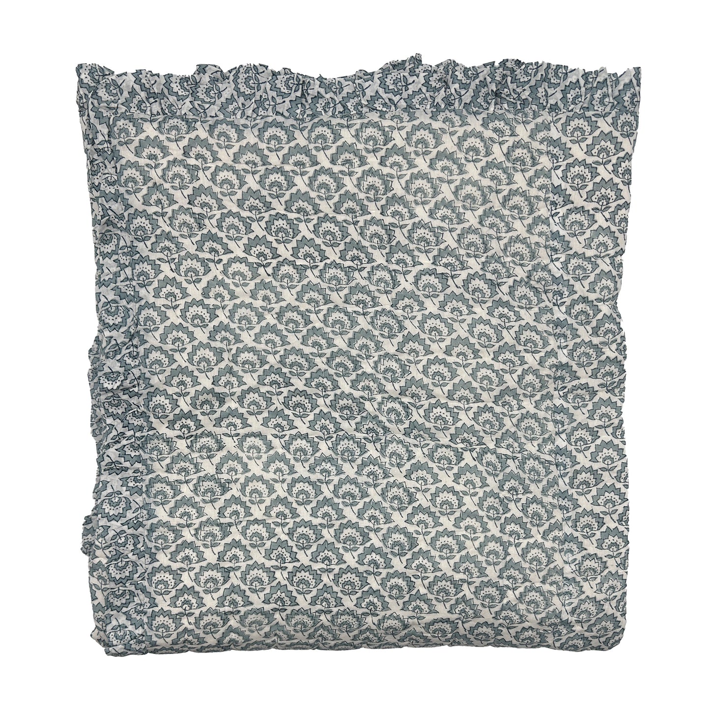 Jennie Handmade Block Print Cotton Quilt in Pale Blue