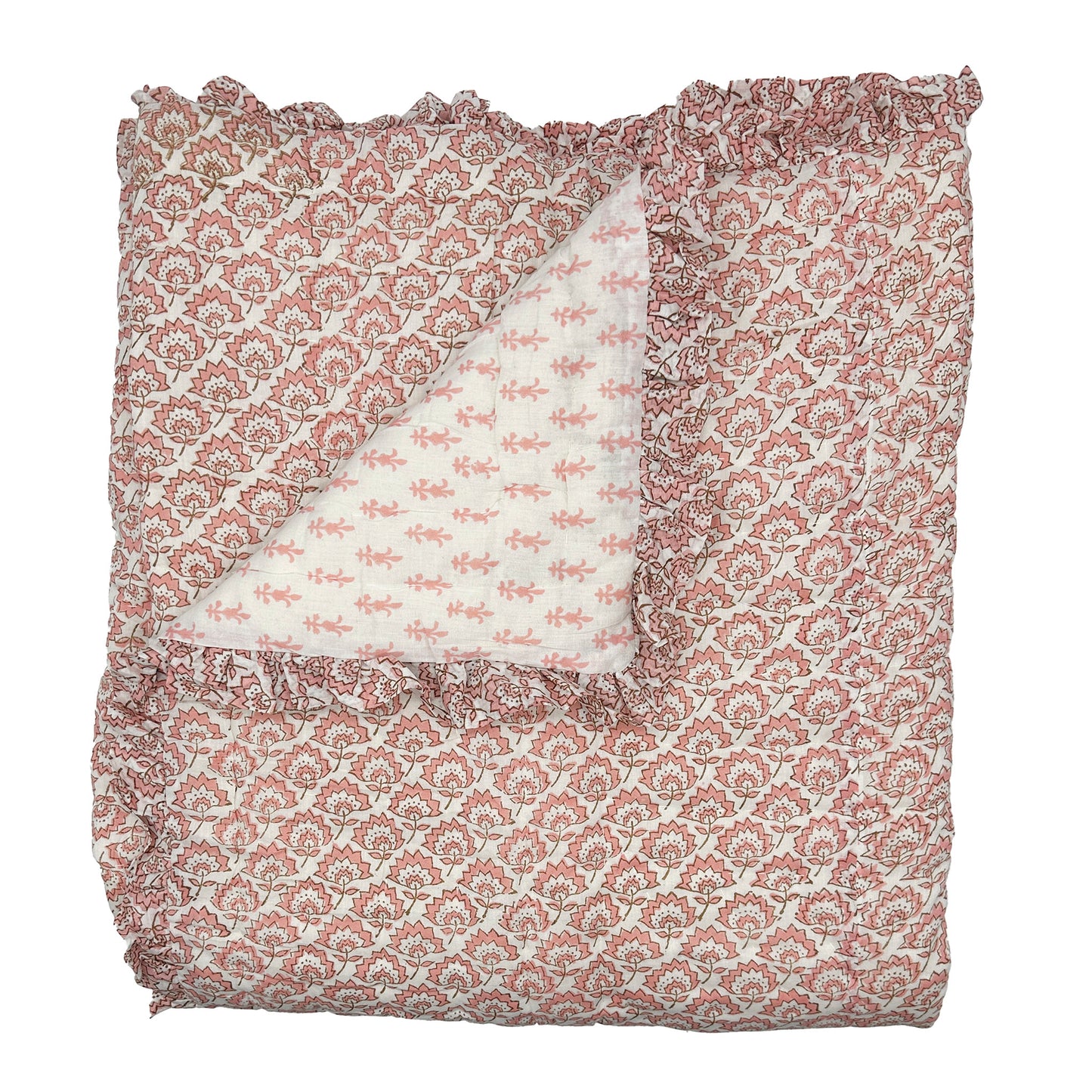 Jennie Handmade Block Print Cotton Quilt in Pink