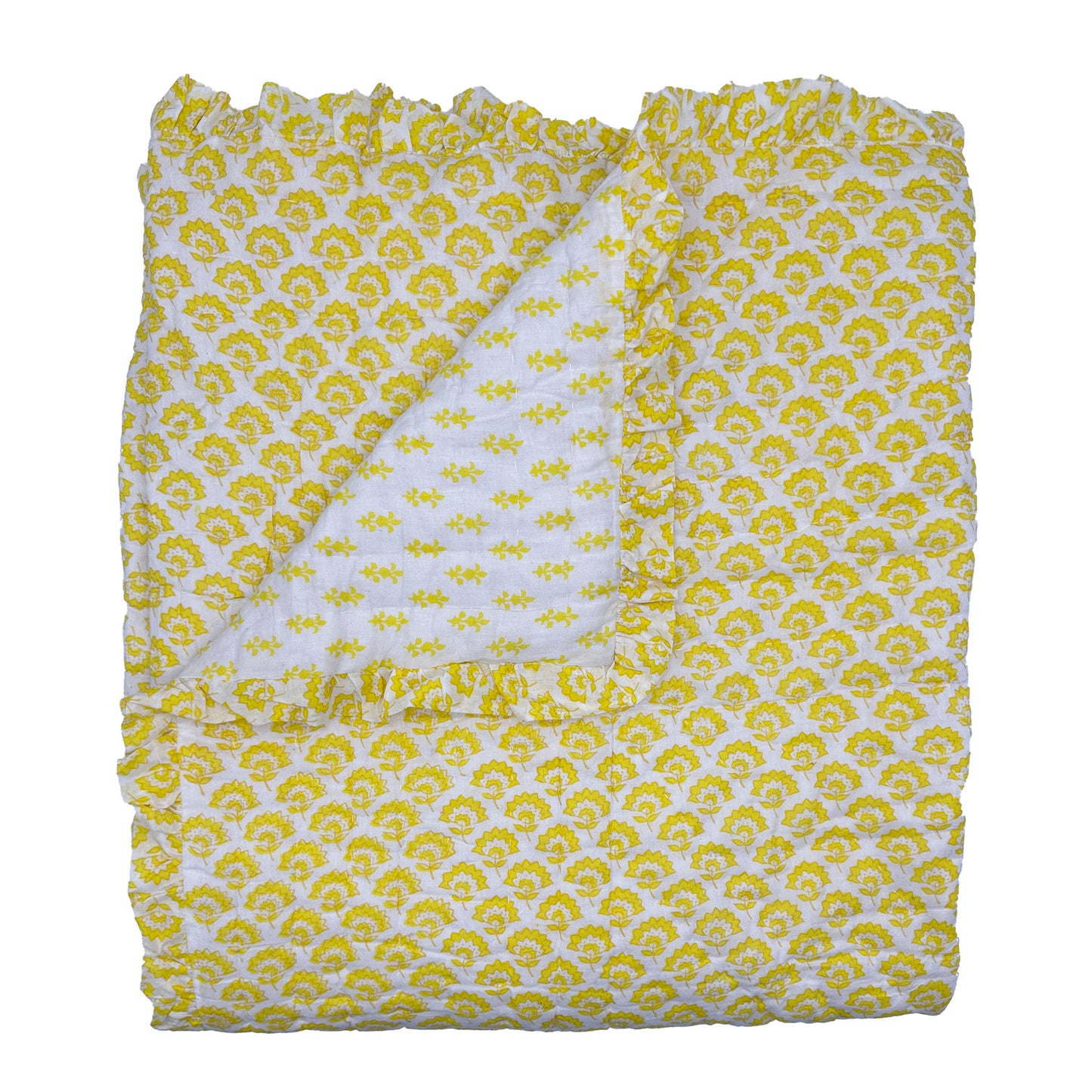 Jennie Handmade Block Print Cotton Quilt in Yellow