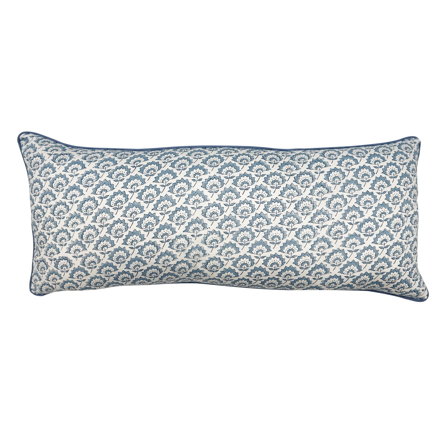 Lumbar hand block piped trim cushion - Jennie in Pale Blue