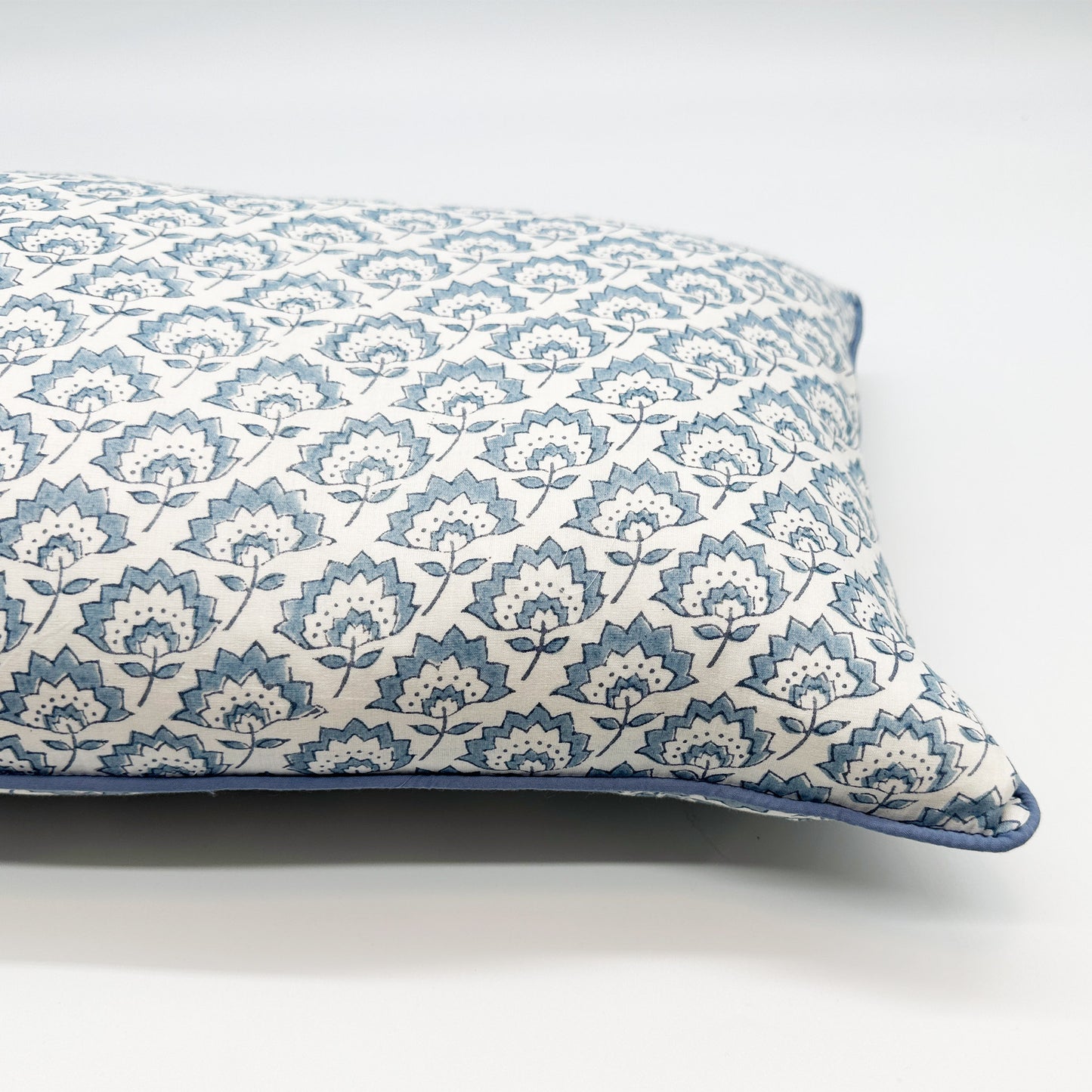 Lumbar hand block piped trim cushion - Jennie in Pale Blue
