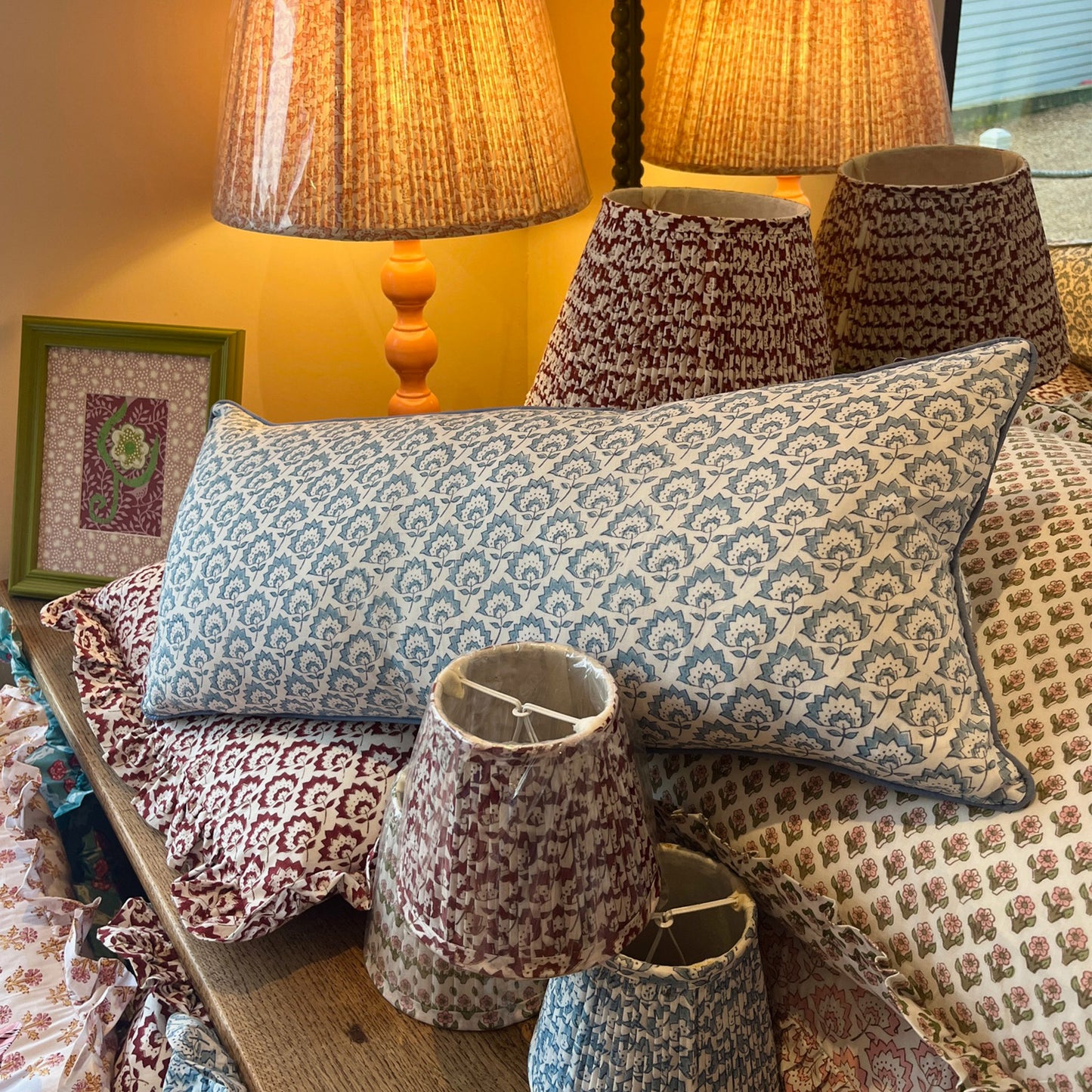 Lumbar hand block piped trim cushion - Jennie in Pale Blue