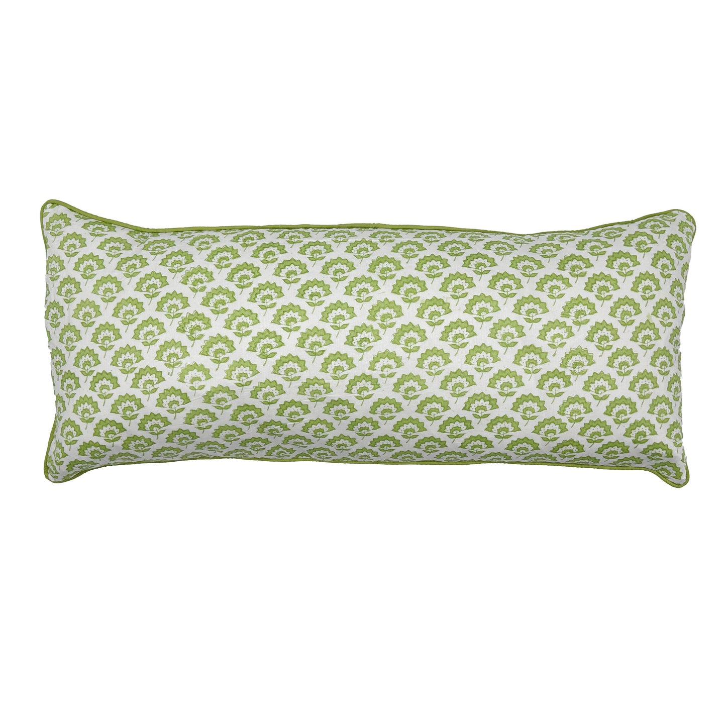 Lumbar hand block piped trim cushion - Jennie in Green