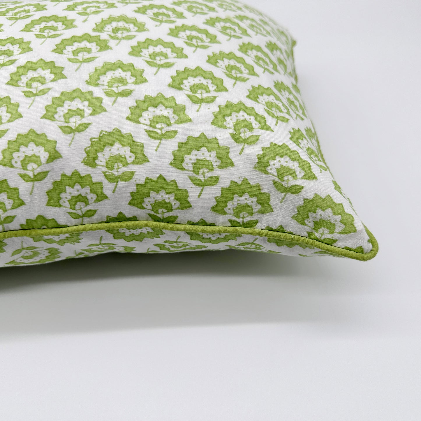 Lumbar hand block piped trim cushion - Jennie in Green