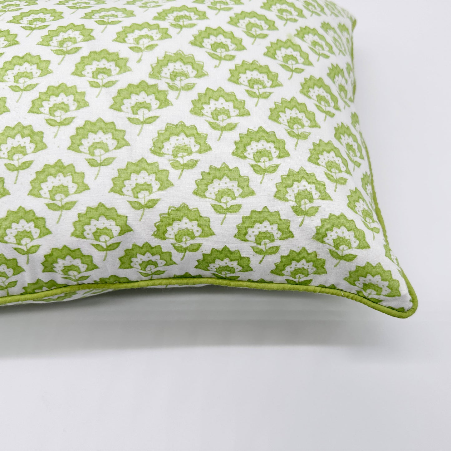 Lumbar hand block piped trim cushion - Jennie in Green