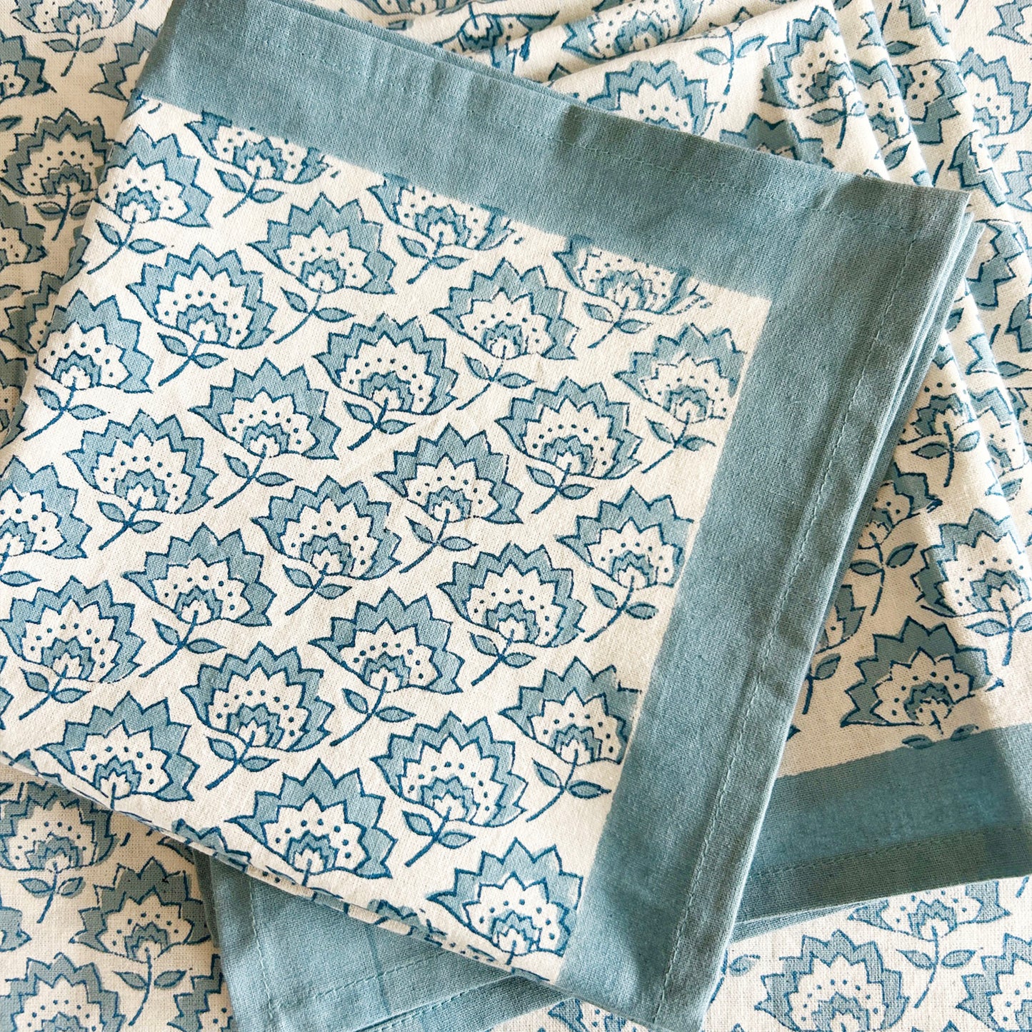 Jennie block printed table cloth - Pale Blue