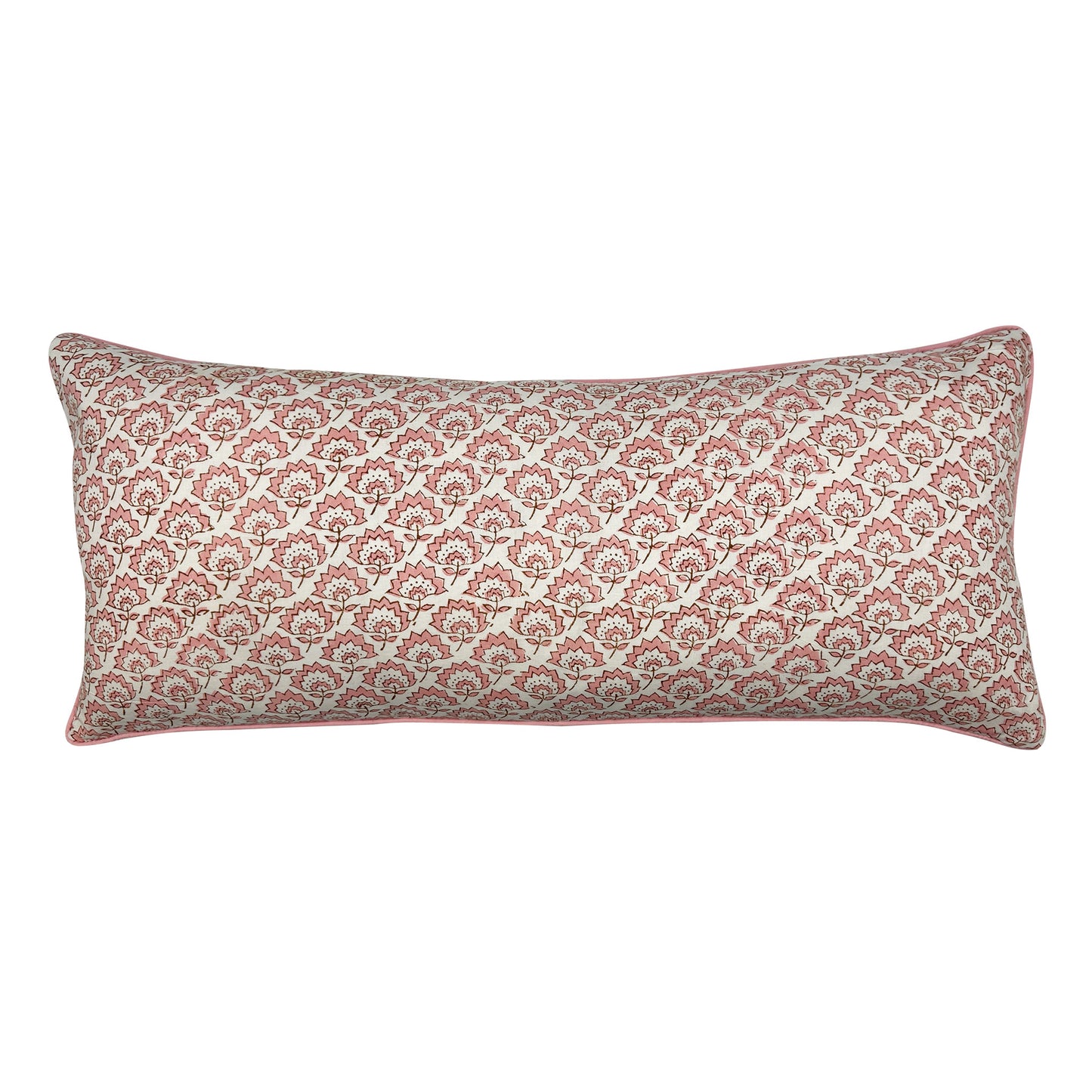 Lumbar hand block piped trim cushion - Jennie in Pale Pink