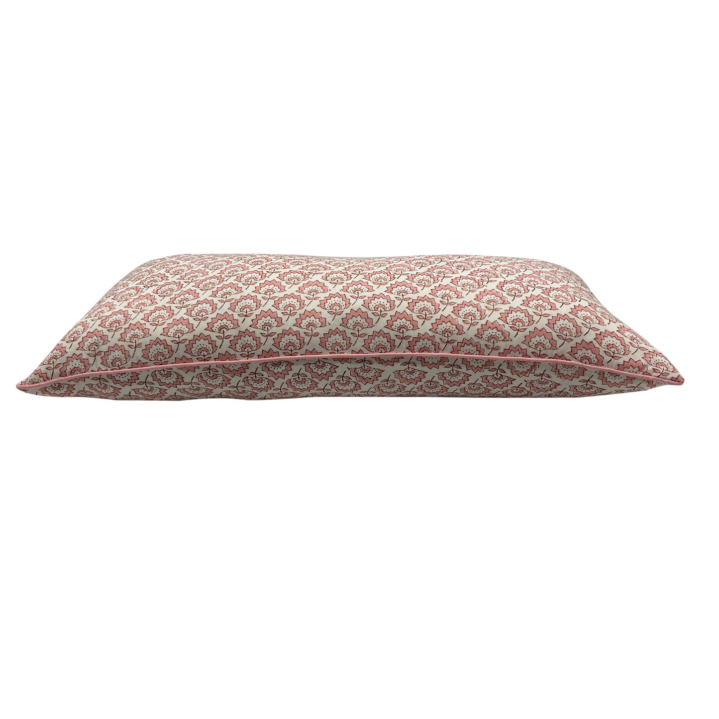 Lumbar hand block piped trim cushion - Jennie in Pale Pink