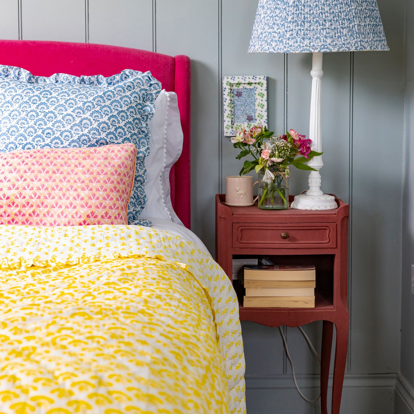 Jennie Handmade Block Print Cotton Quilt in Yellow