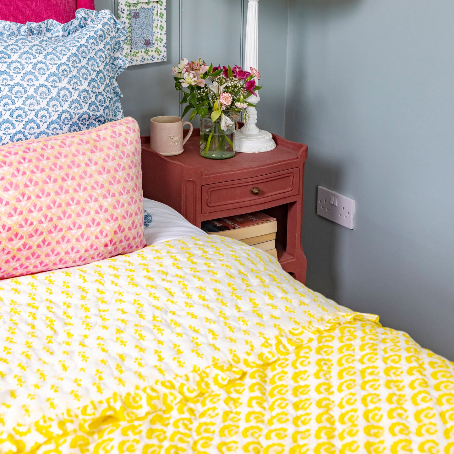 Jennie Handmade Block Print Cotton Quilt in Yellow