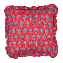  Large hand block frilled cotton cushion - Nancy in Red