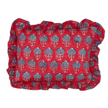  Hand block frilled cotton cushion - Nancy in Red