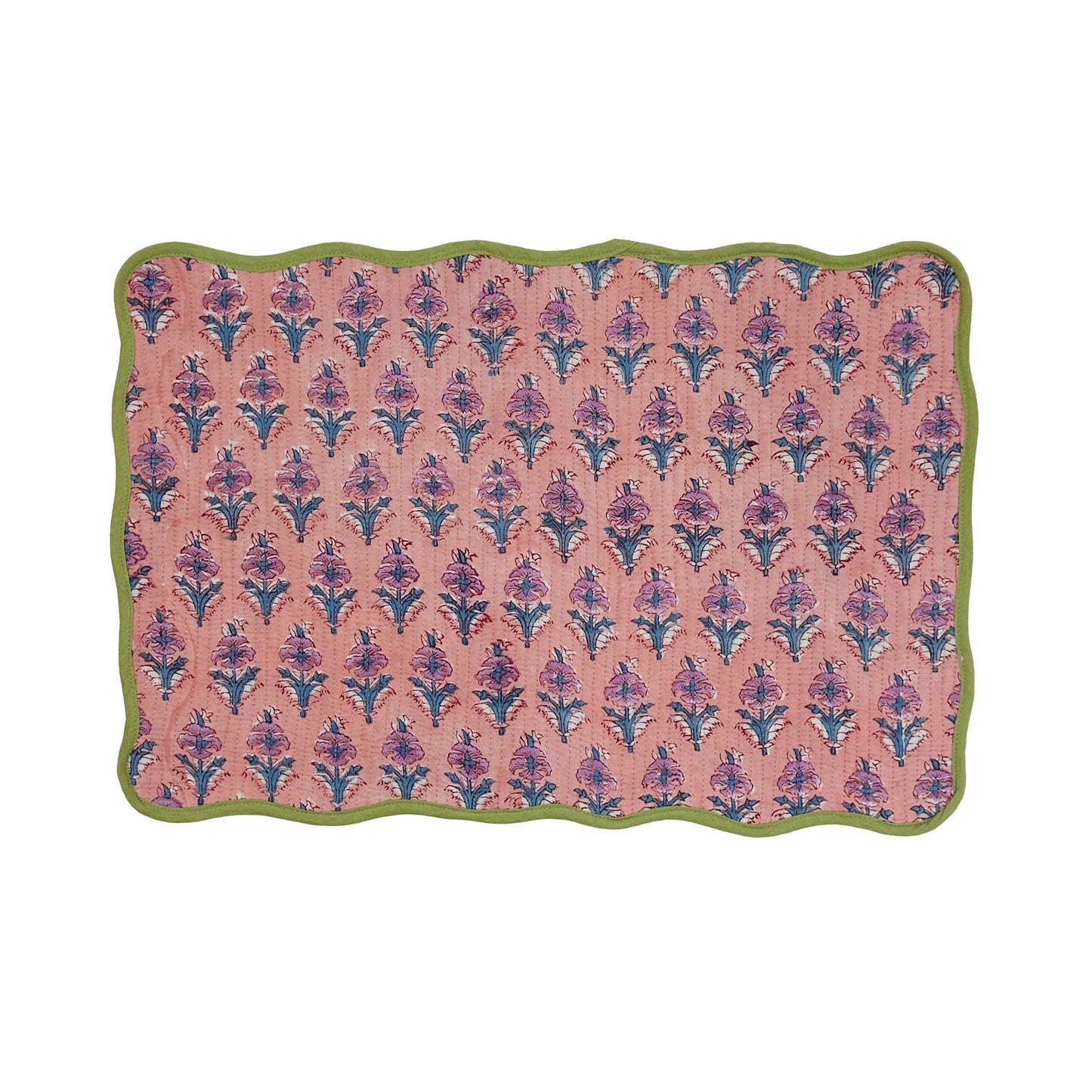 Block print quilted cotton reversible place mat - 008