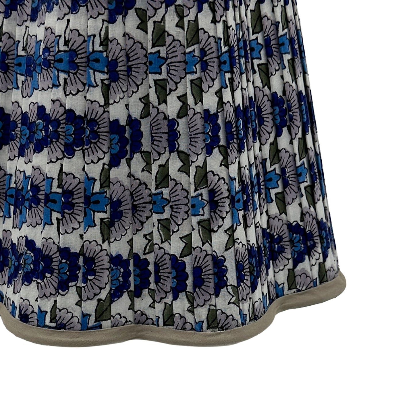 Poppy Pleated Cotton Block Printed Scallop Lampshade in Blue