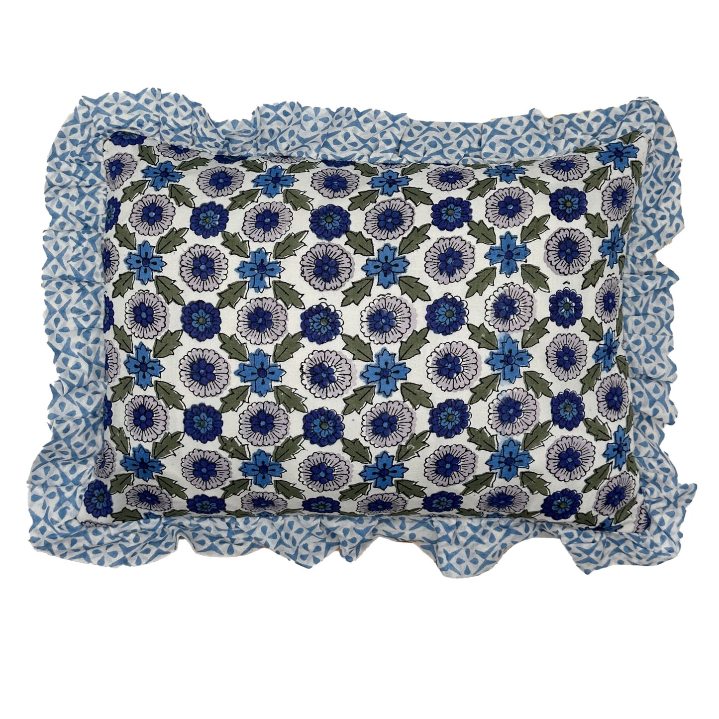 Poppy Pleated Cotton Block Printed Scallop Lampshade in Blue