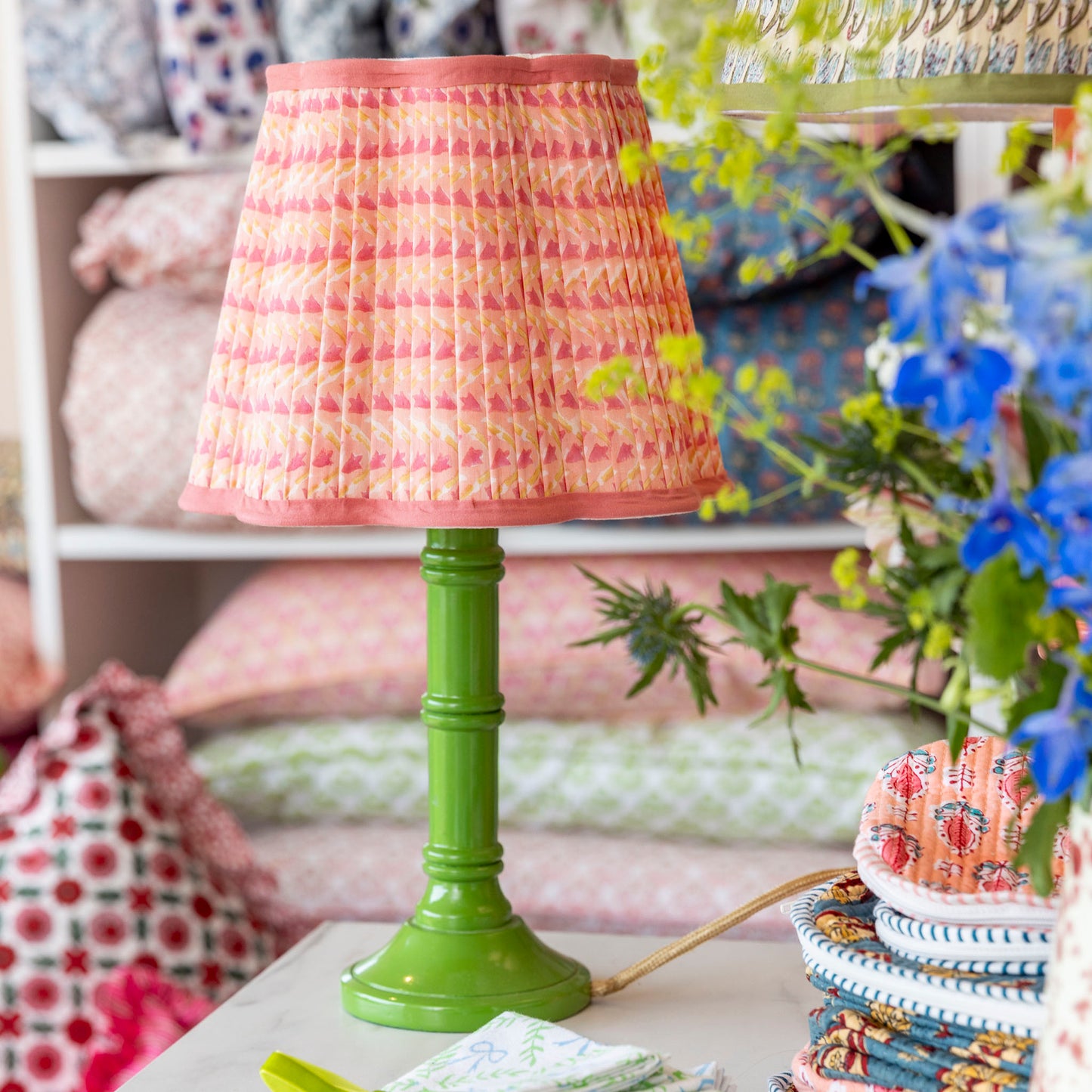 Annie Pleated Cotton Block Printed Scallop Lampshade