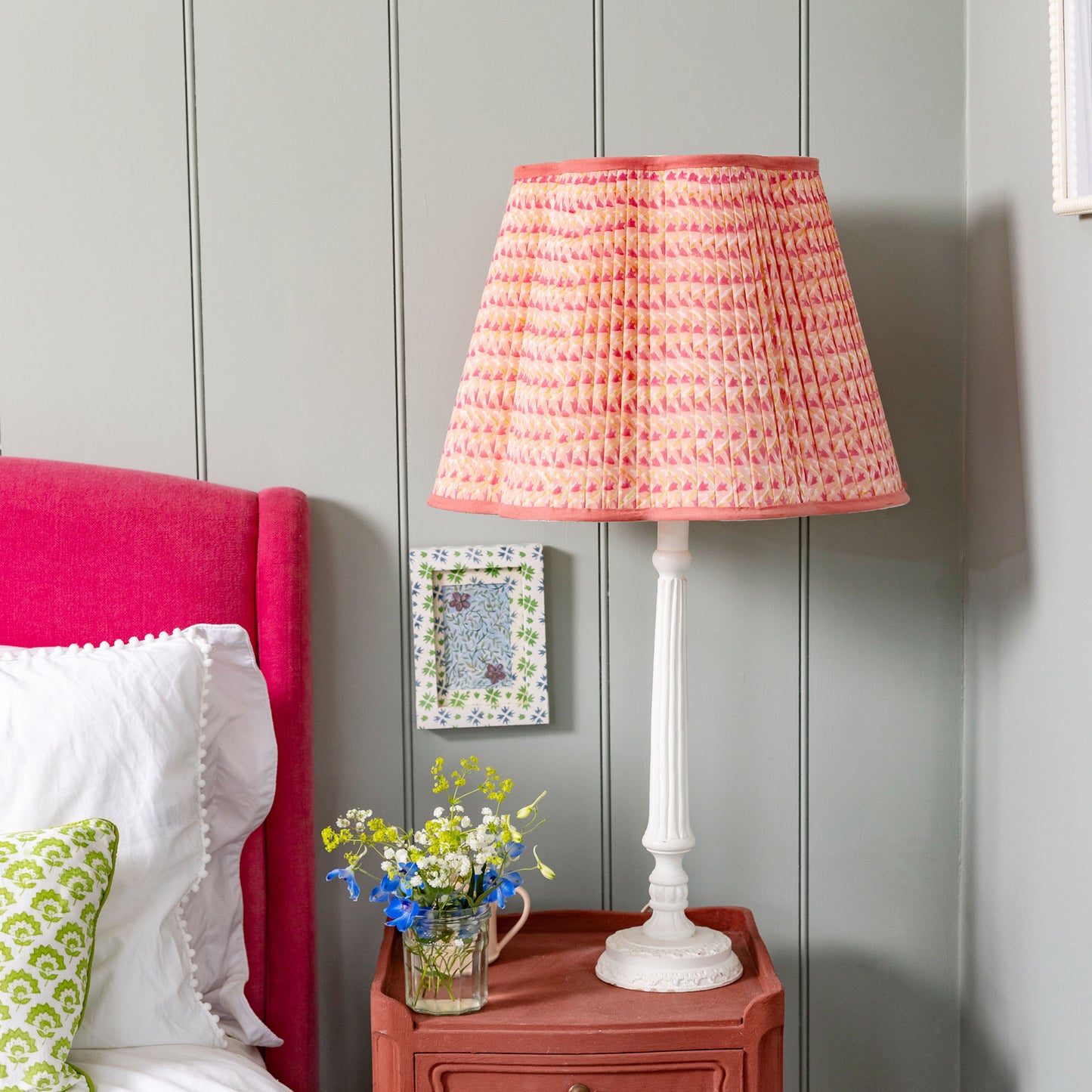 Annie Pleated Cotton Block Printed Scallop Lampshade