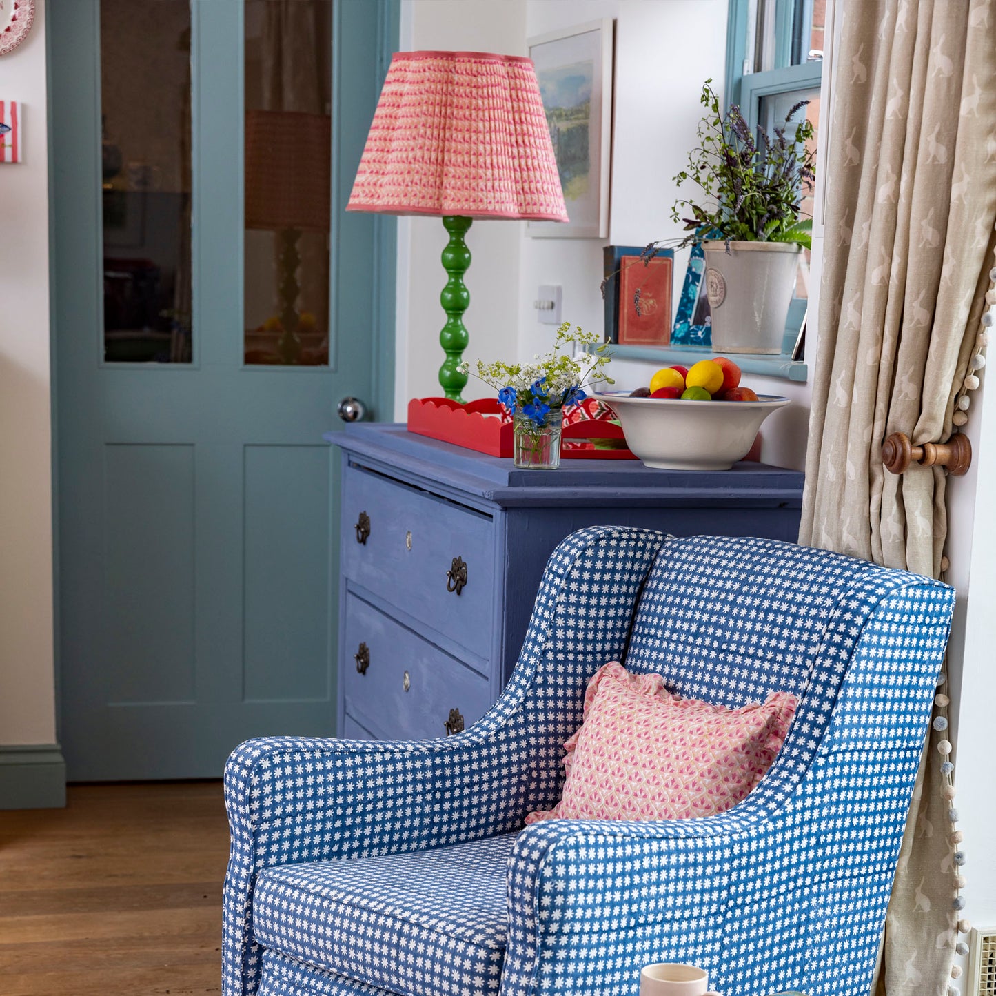 Annie Pleated Cotton Block Printed Scallop Lampshade