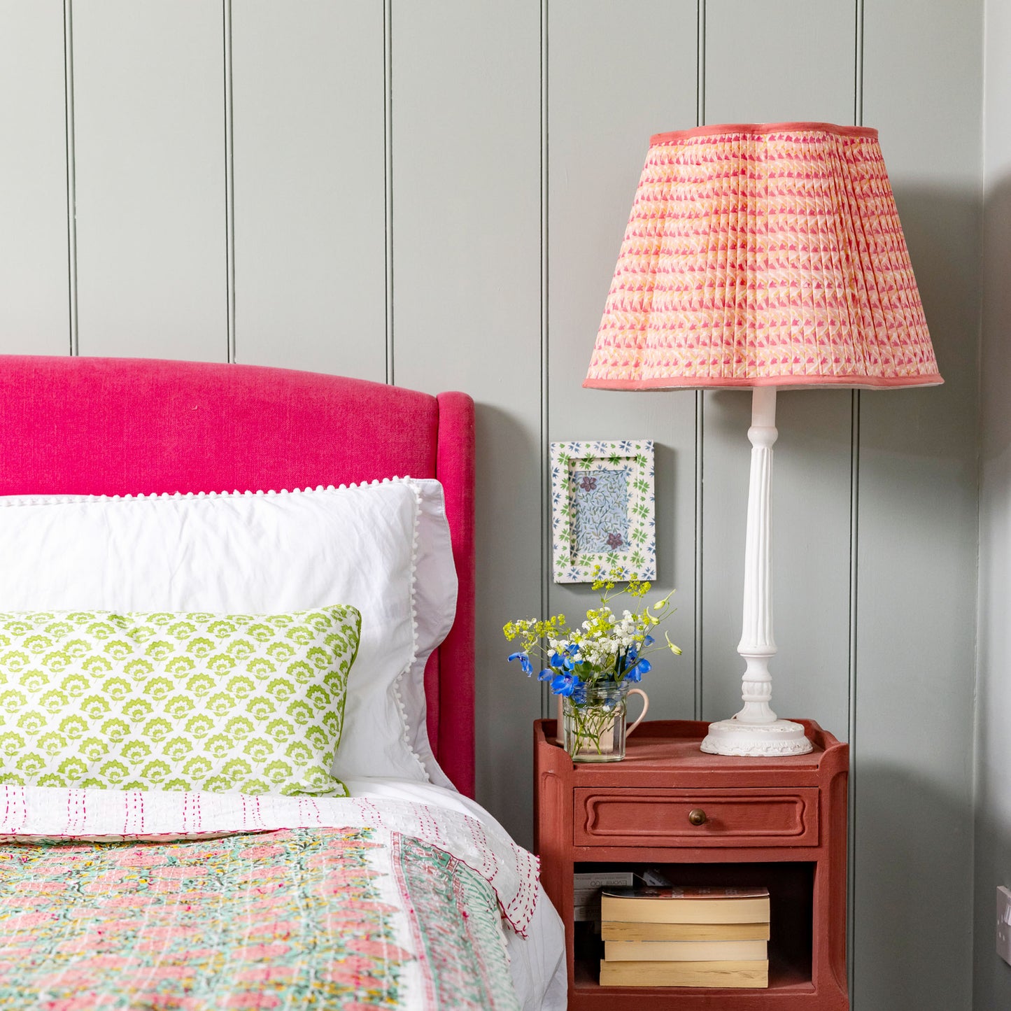 Annie Pleated Cotton Block Printed Scallop Lampshade