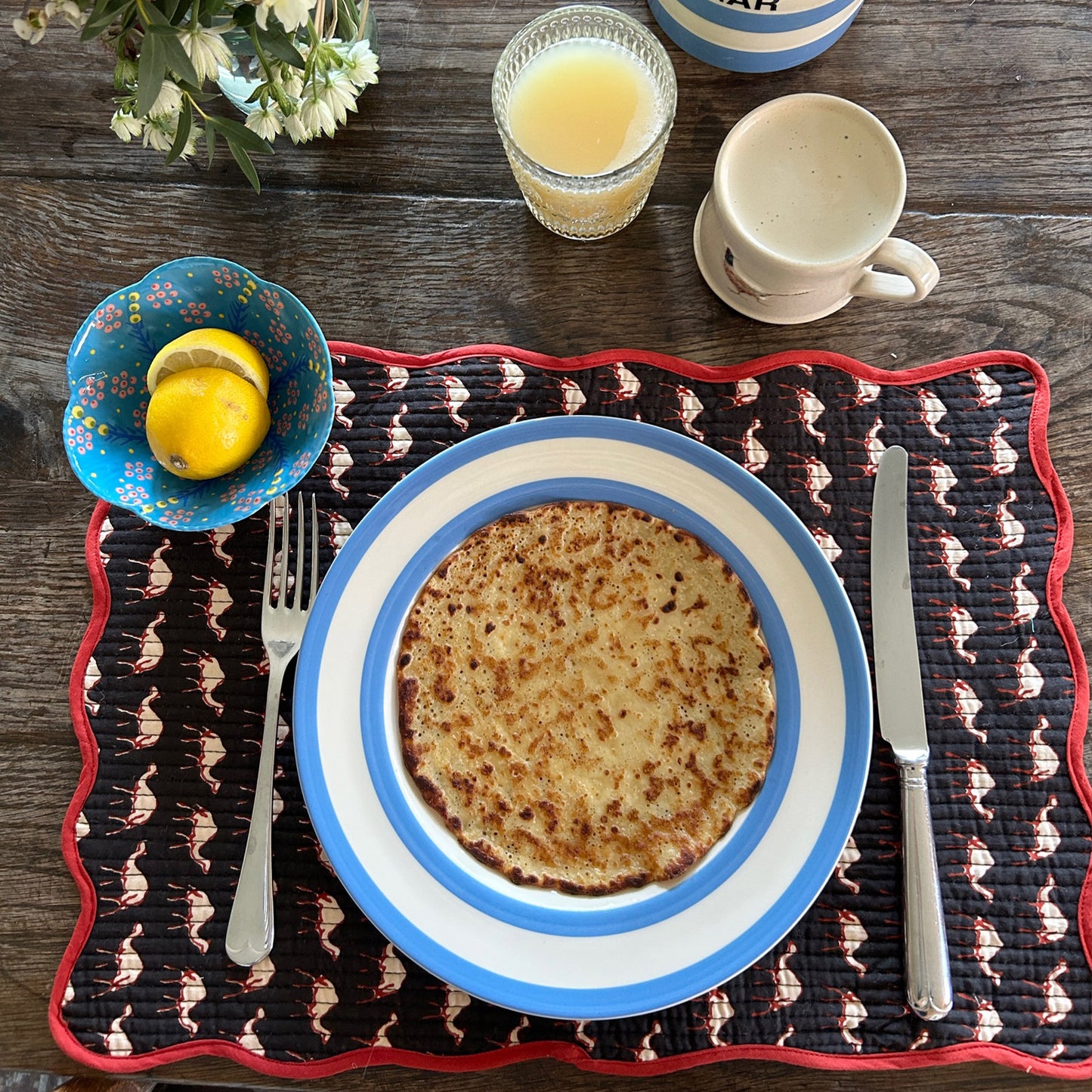 Block print quilted cotton reversible place mat - 002