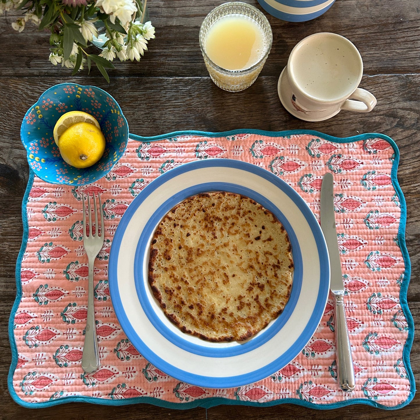 Block print quilted cotton reversible place mat - 004