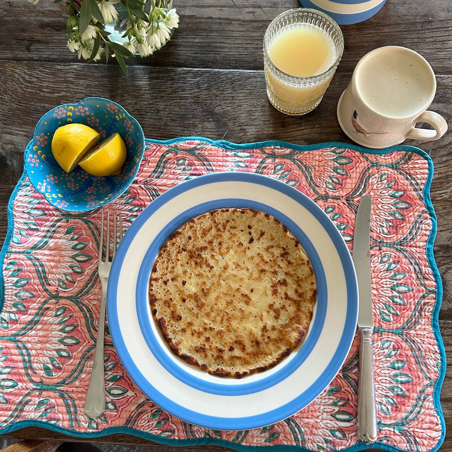 Block print quilted cotton reversible place mat - 004