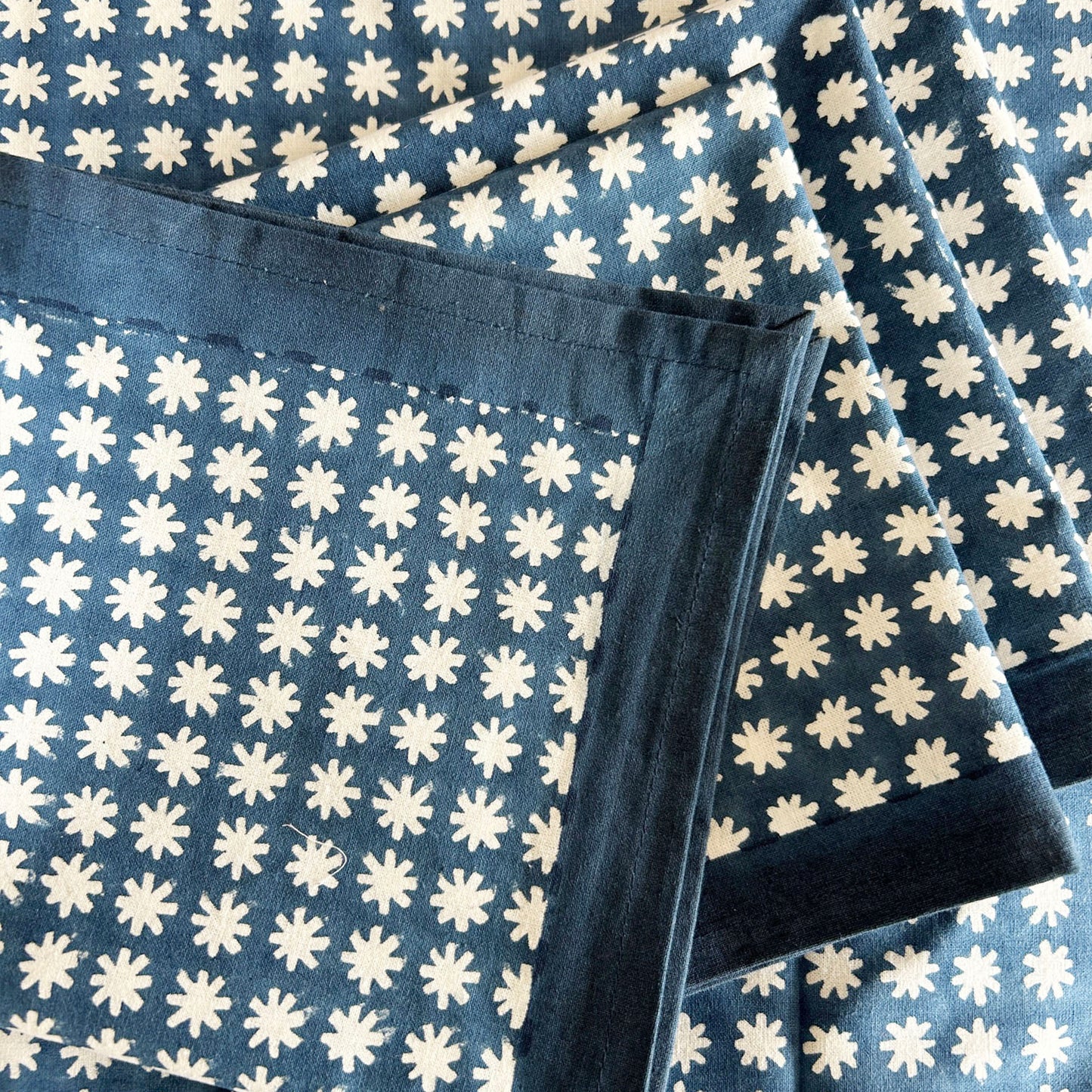 Charlie block printed table cloth - Navy Blue