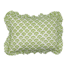  Hand block frilled cotton cushion - Jennie in Green