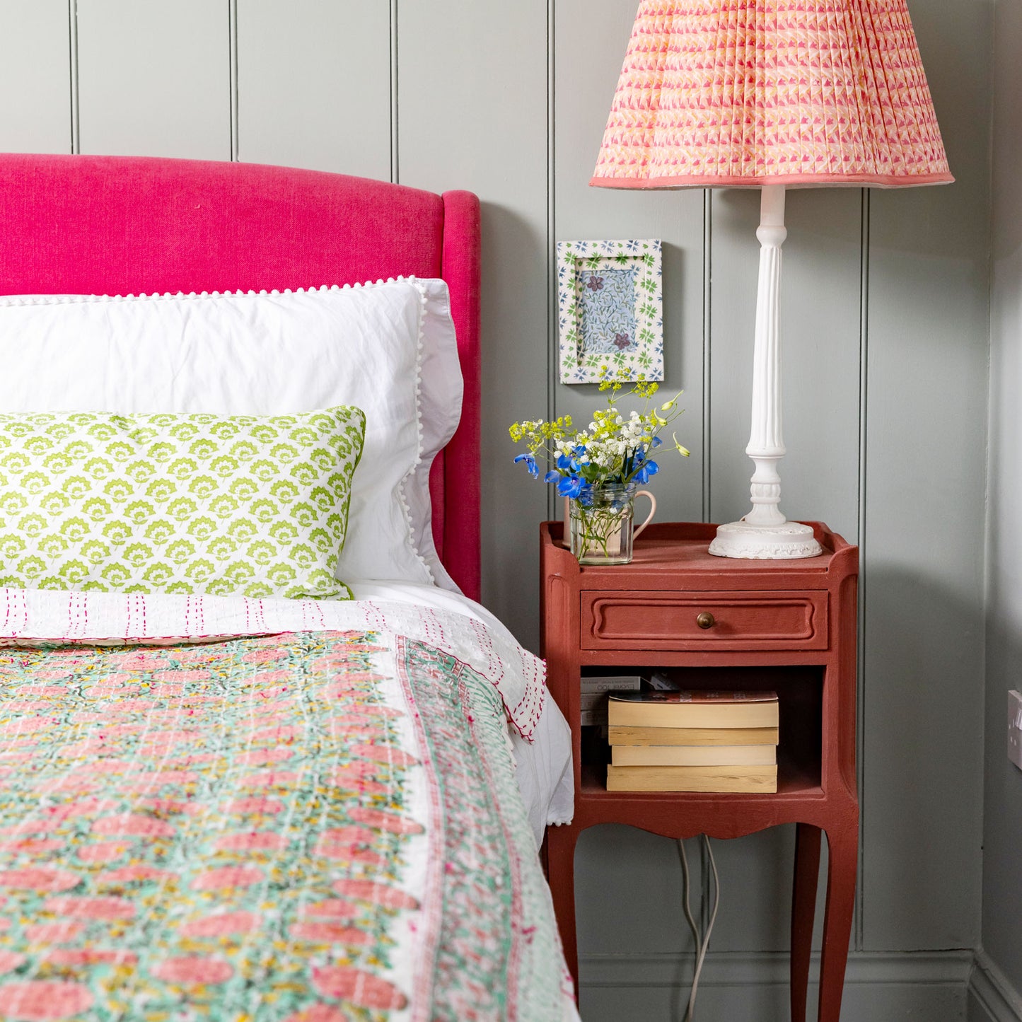 Lumbar hand block piped trim cushion - Jennie in Green