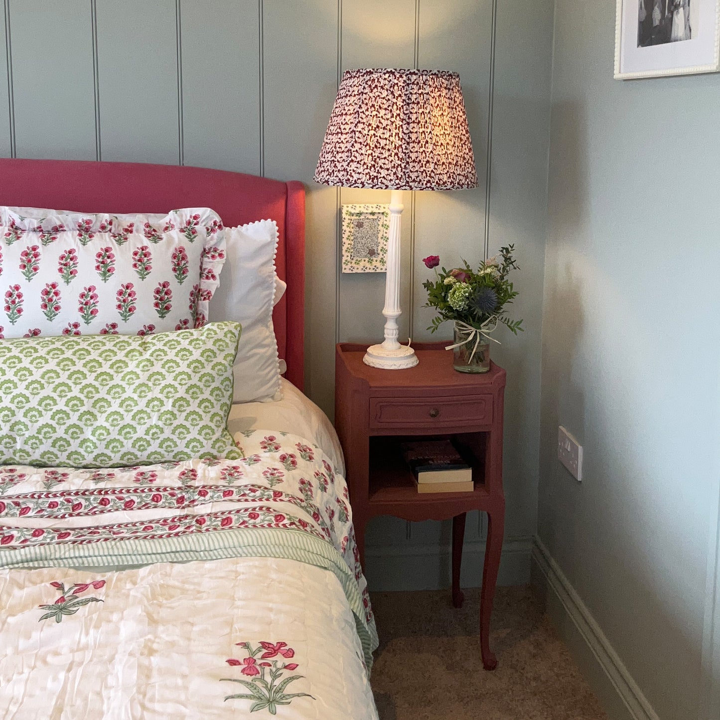 Lumbar hand block piped trim cushion - Jennie in Green