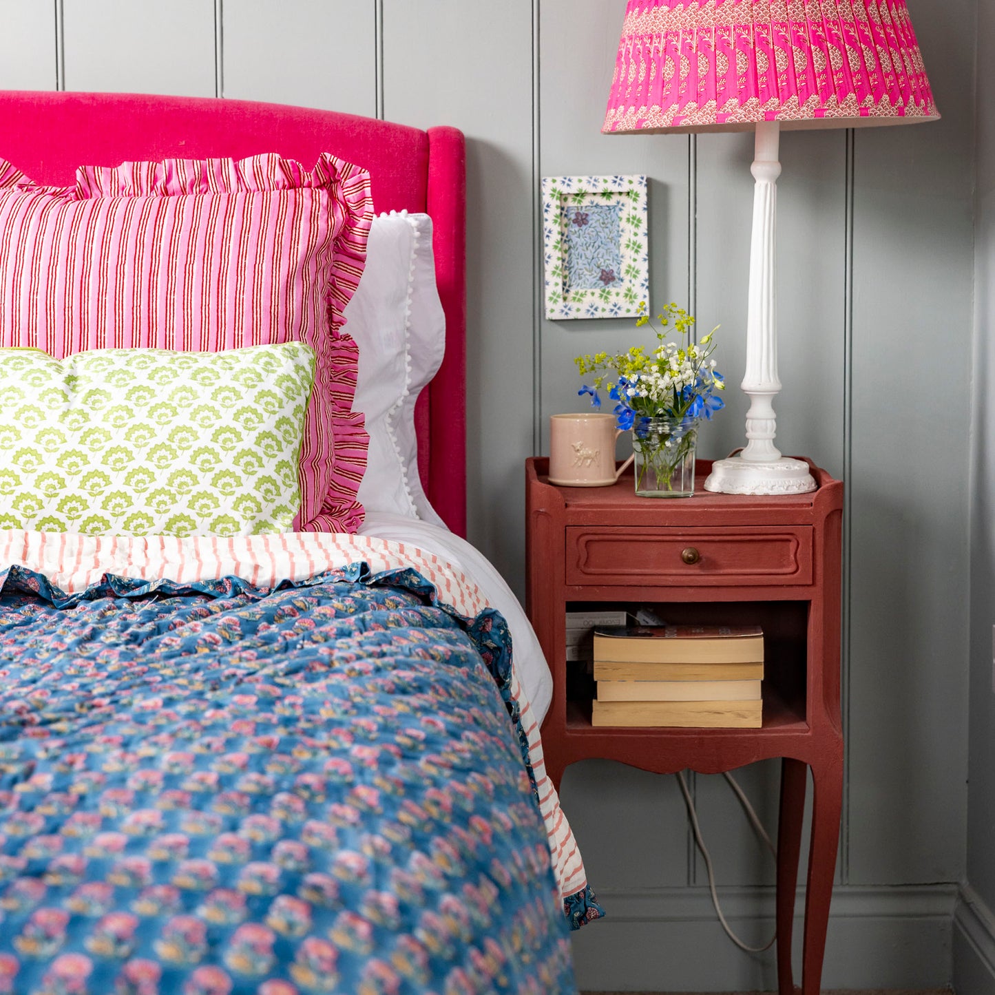 Lumbar hand block piped trim cushion - Jennie in Green