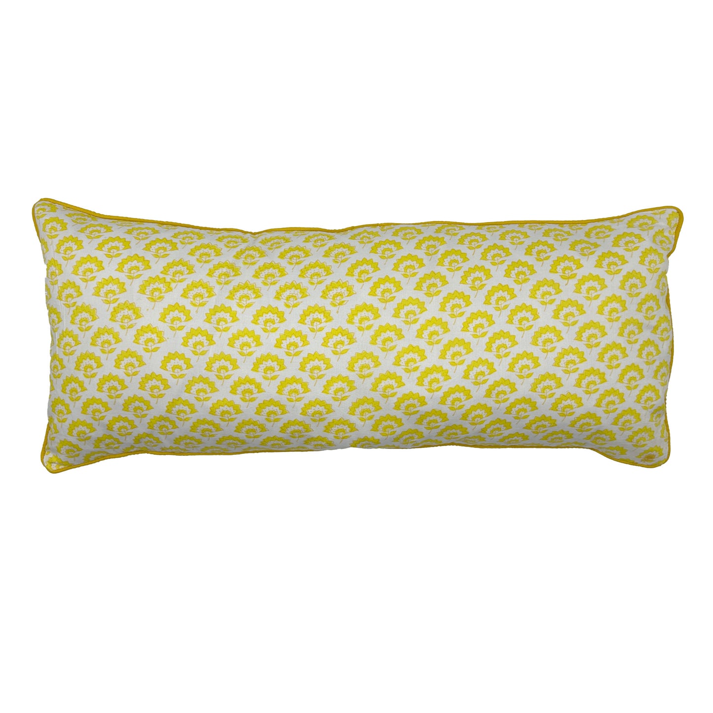 Lumbar hand block piped trim cushion - Jennie in Yellow