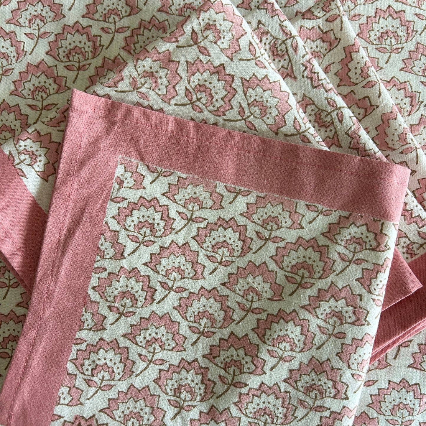 Jennie block printed table cloth - Pale Pink