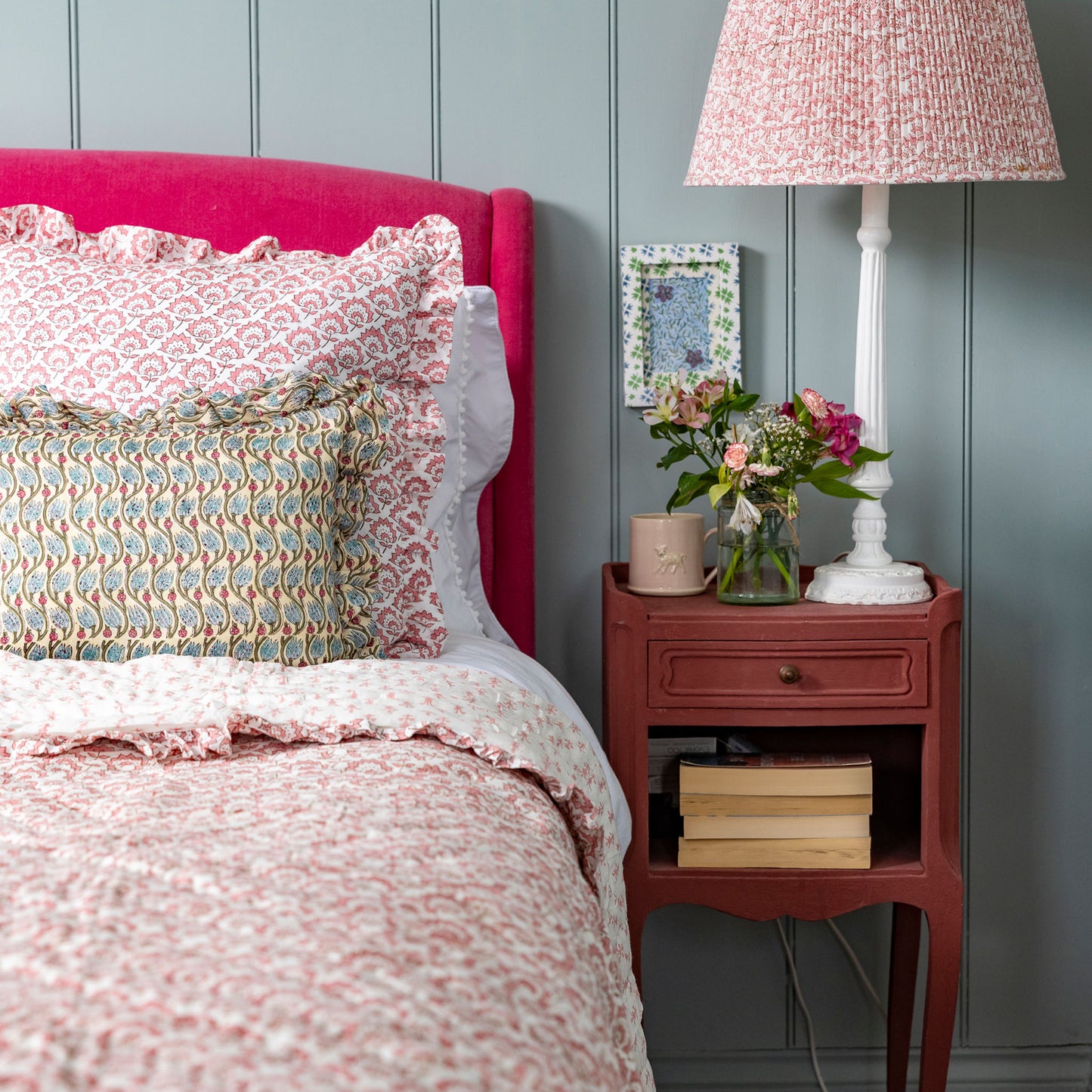 Jennie Handmade Block Print Cotton Quilt in Pink