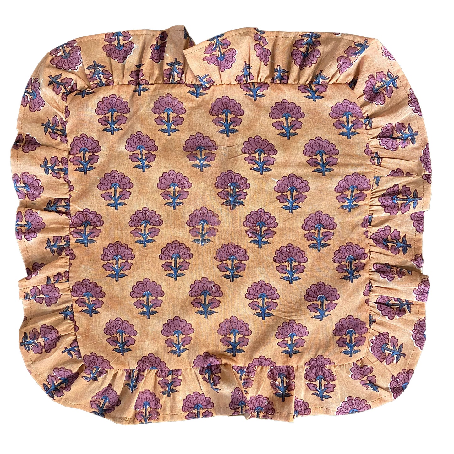 Kitty block printed Napkins (4) - Faded terracotta with purple and blue flowers