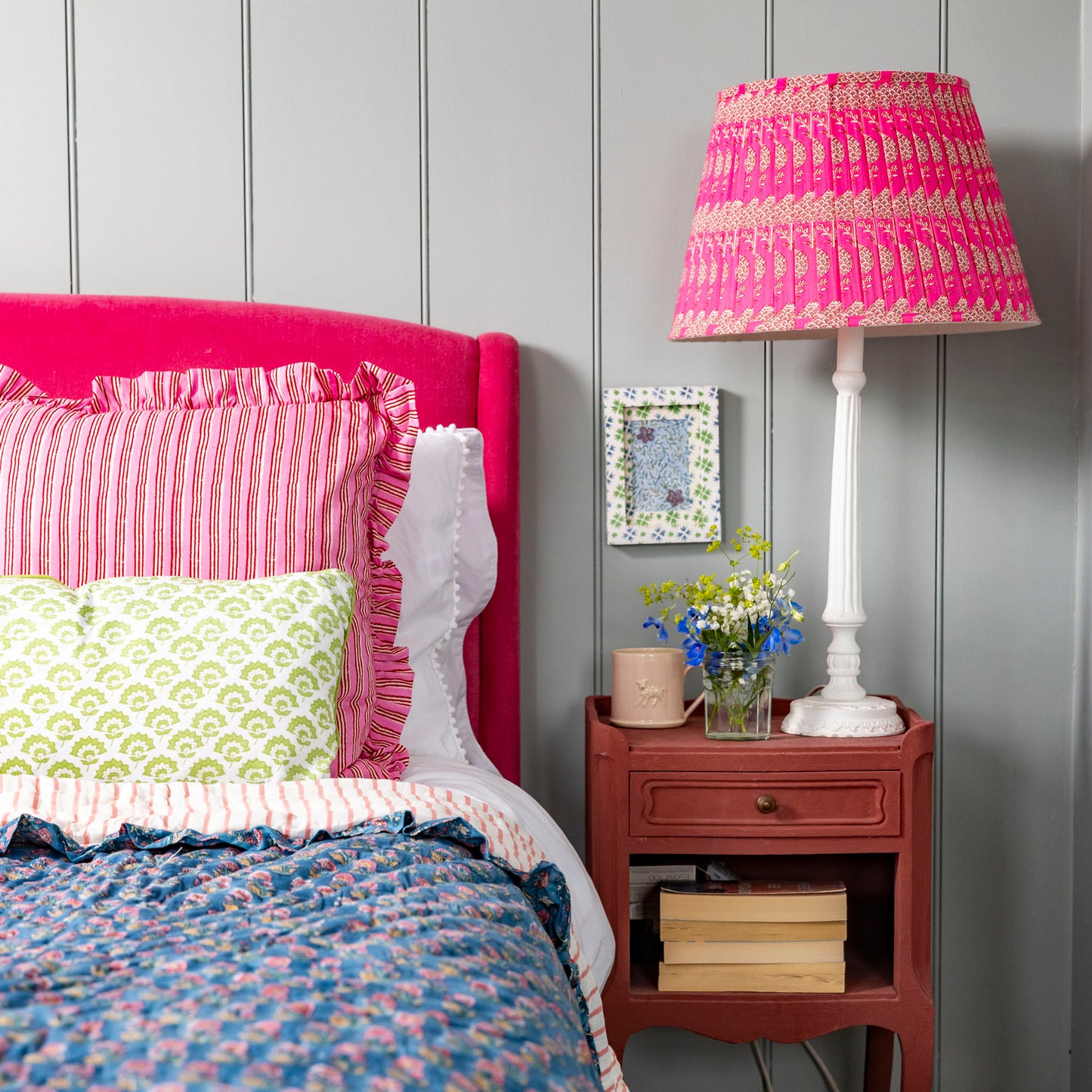Libby Pleated Cotton Block Printed Lampshade
