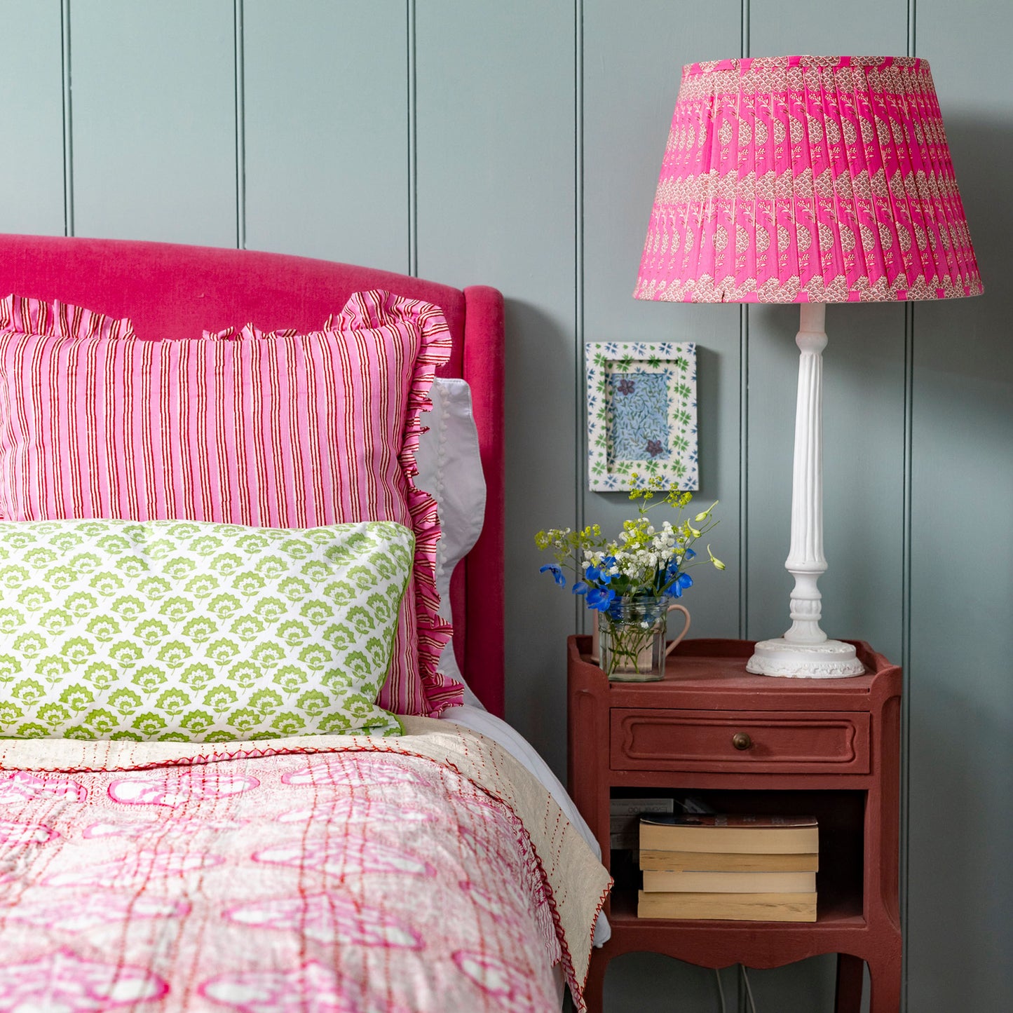 Libby Pleated Cotton Block Printed Lampshade