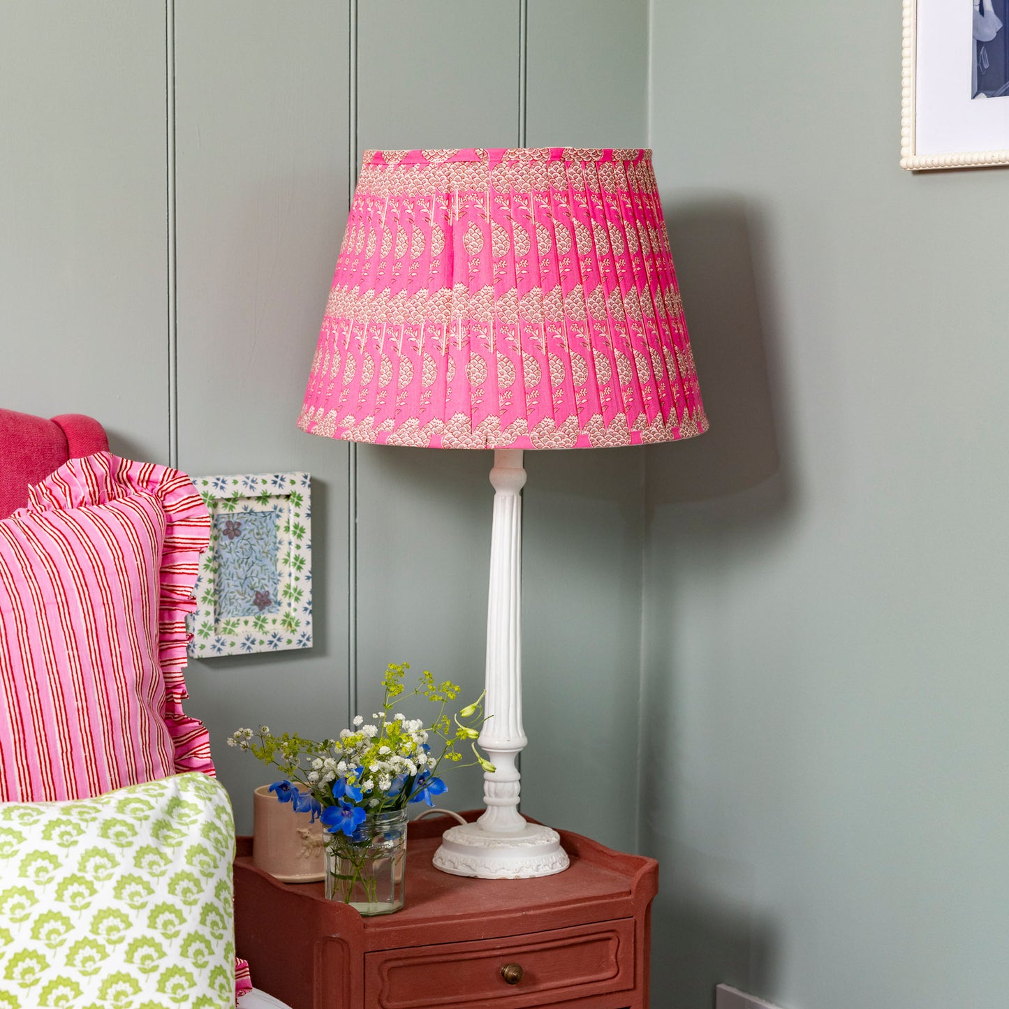 Libby Pleated Cotton Block Printed Lampshade