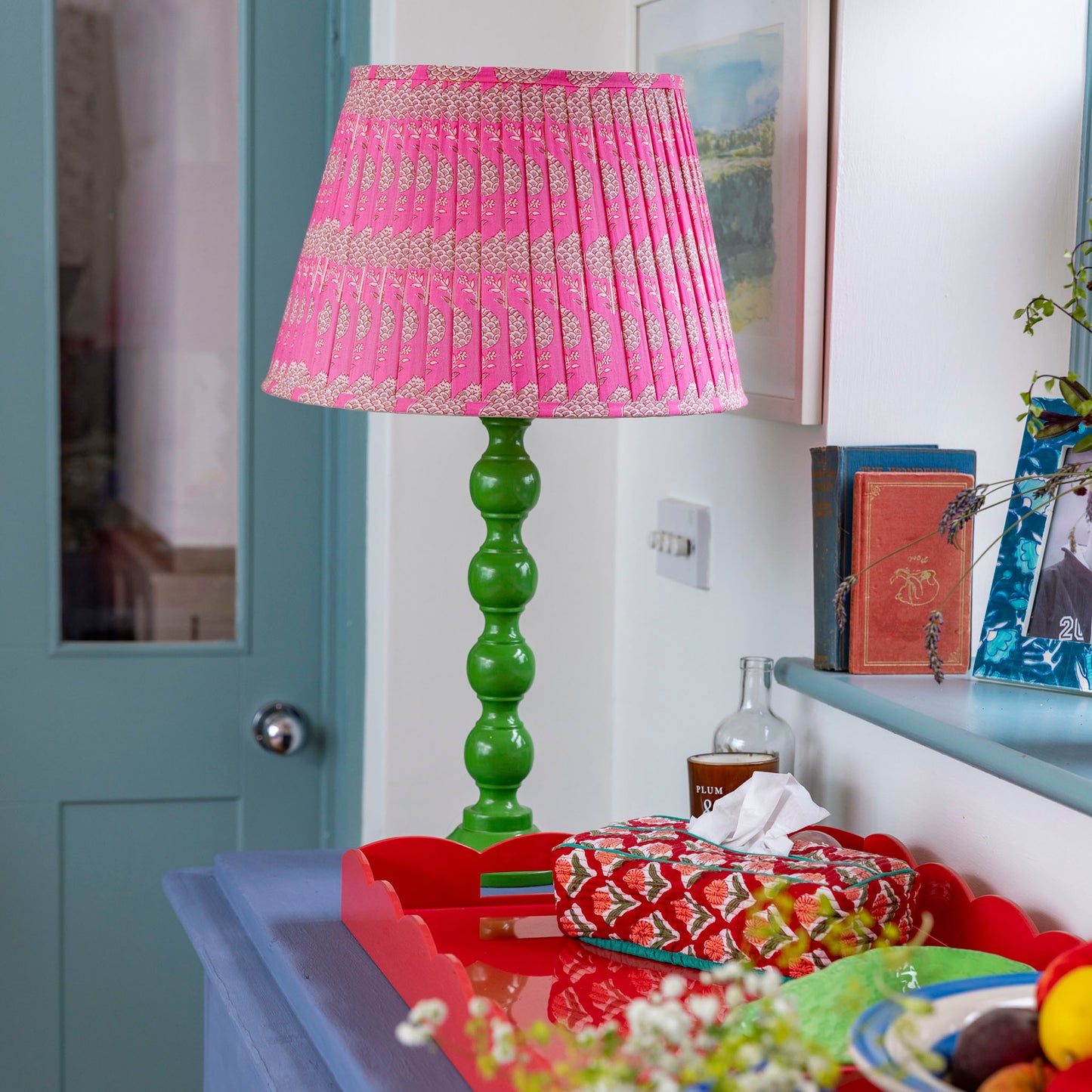 Libby Pleated Cotton Block Printed Lampshade