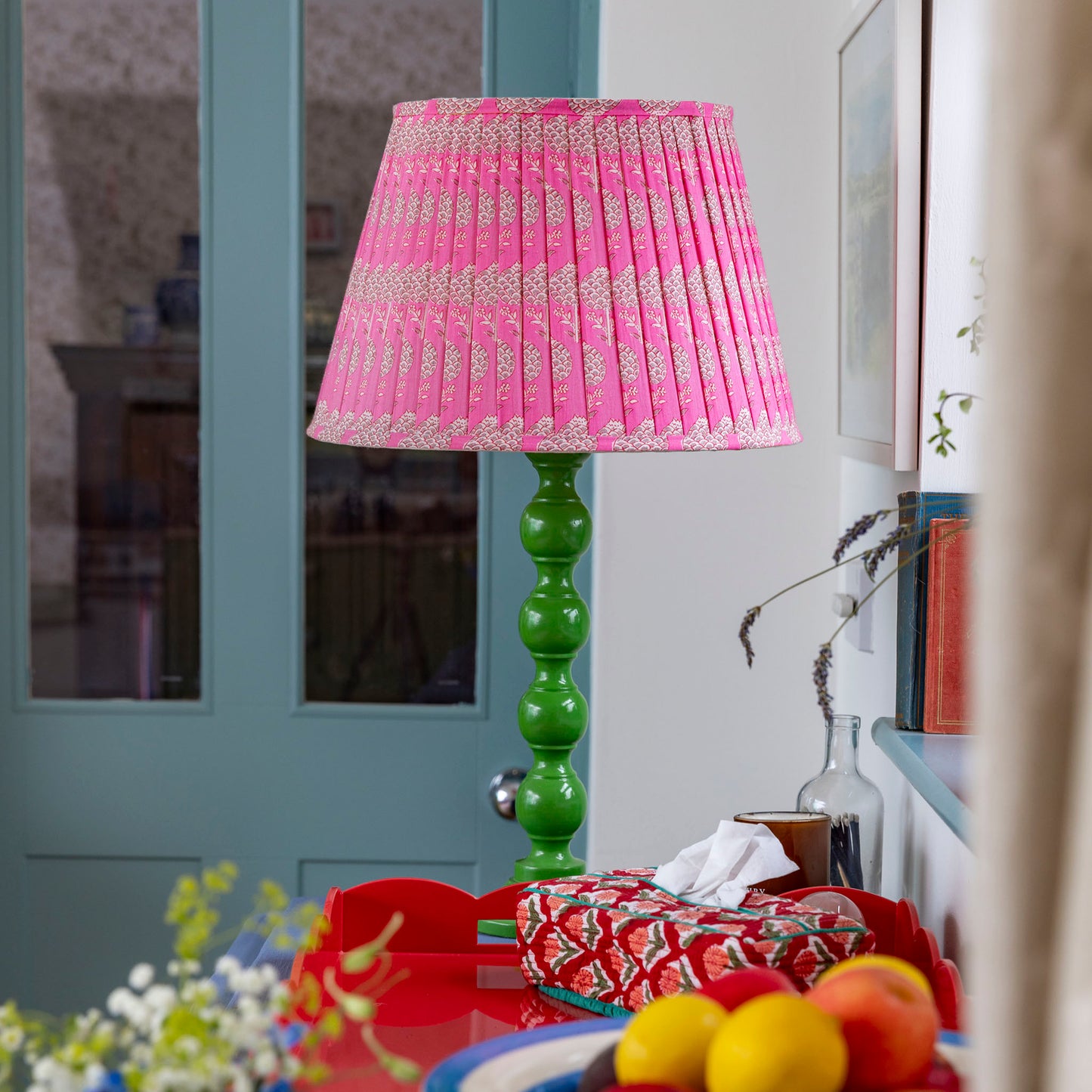 Libby Pleated Cotton Block Printed Lampshade