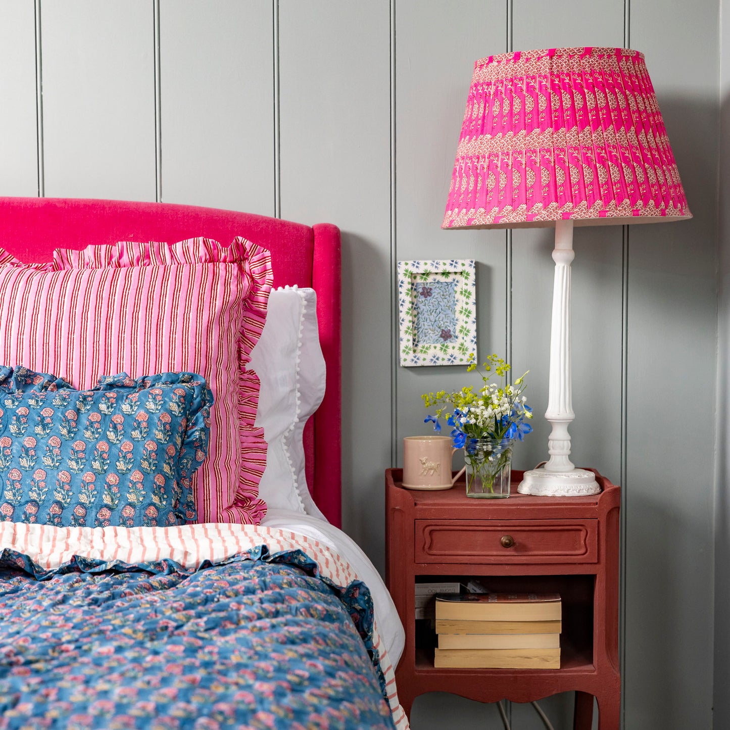 Libby Pleated Cotton Block Printed Lampshade